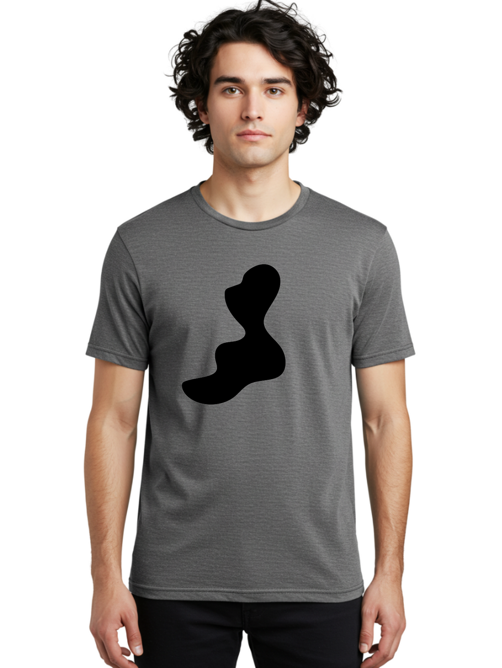 Abstract-Silhouette Men'S Graphic Tee, 100% Cotton, Comfortable Casual Summer Wear, Machine Washable, Abstract Shape, Black Silhouette, Modern Art, Minimalist Design, Fluid Form, Contemporary Graphics, Artistic Expression, Sleek Design, -  Aaa358