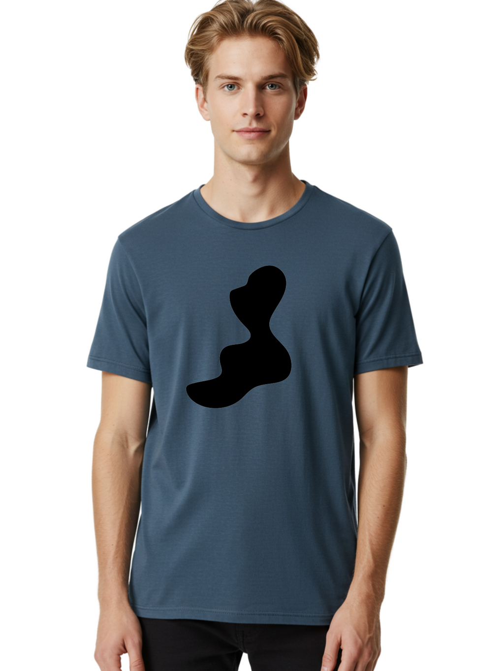 Abstract-Silhouette Men'S Graphic Tee, 100% Cotton, Comfortable Casual Summer Wear, Machine Washable, Abstract Shape, Black Silhouette, Modern Art, Minimalist Design, Fluid Form, Contemporary Graphics, Artistic Expression, Sleek Design, -  Aaa358