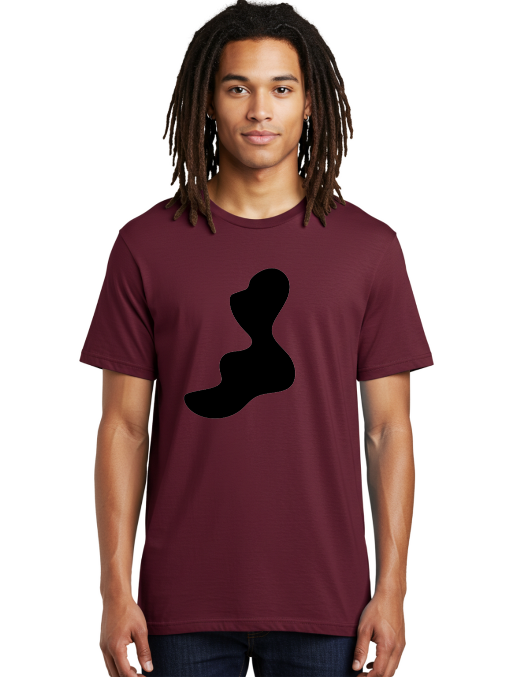 Abstract-Silhouette Men'S Graphic Tee, 100% Cotton, Comfortable Casual Summer Wear, Machine Washable, Abstract Shape, Black Silhouette, Modern Art, Minimalist Design, Fluid Form, Contemporary Graphics, Artistic Expression, Sleek Design, -  Aaa358