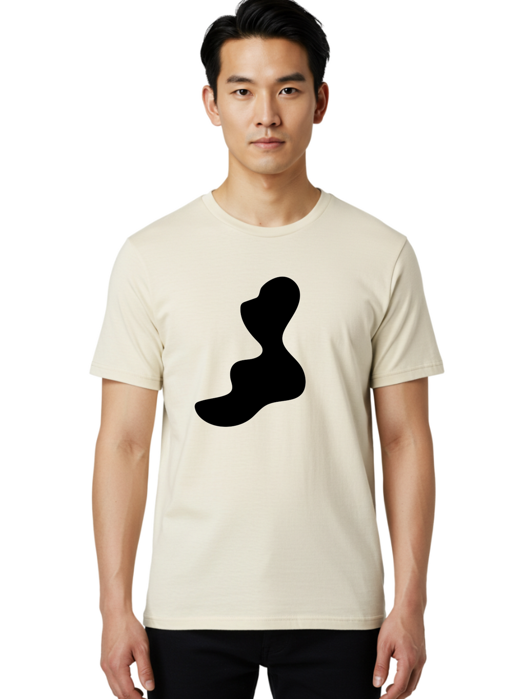 Abstract-Silhouette Men'S Graphic Tee, 100% Cotton, Comfortable Casual Summer Wear, Machine Washable, Abstract Shape, Black Silhouette, Modern Art, Minimalist Design, Fluid Form, Contemporary Graphics, Artistic Expression, Sleek Design, -  Aaa358