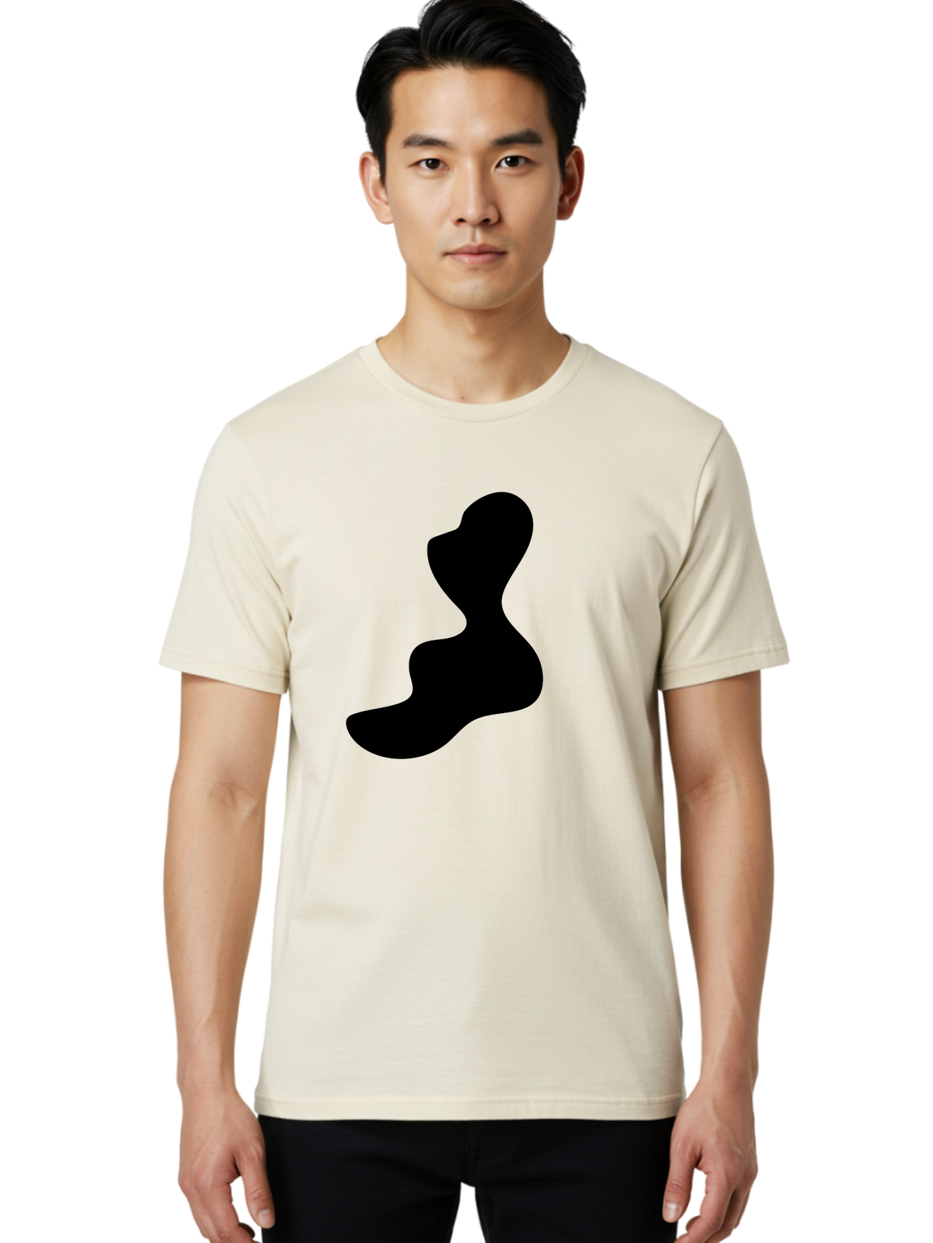 Abstract-Silhouette Men'S Graphic Tee, 100% Cotton, Comfortable Casual Summer Wear, Machine Washable, Abstract Shape, Black Silhouette, Modern Art, Minimalist Design, Fluid Form, Contemporary Graphics, Artistic Expression, Sleek Design, -  Aaa358