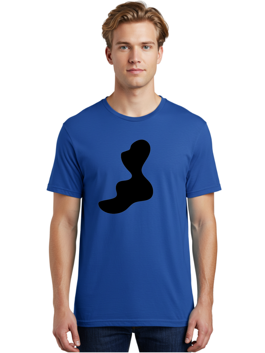 Abstract-Silhouette Men'S Graphic Tee, 100% Cotton, Comfortable Casual Summer Wear, Machine Washable, Abstract Shape, Black Silhouette, Modern Art, Minimalist Design, Fluid Form, Contemporary Graphics, Artistic Expression, Sleek Design, -  Aaa358