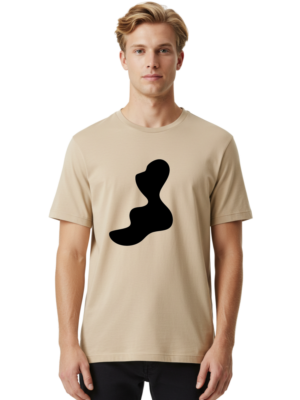 Abstract-Silhouette Men'S Graphic Tee, 100% Cotton, Comfortable Casual Summer Wear, Machine Washable, Abstract Shape, Black Silhouette, Modern Art, Minimalist Design, Fluid Form, Contemporary Graphics, Artistic Expression, Sleek Design, -  Aaa358