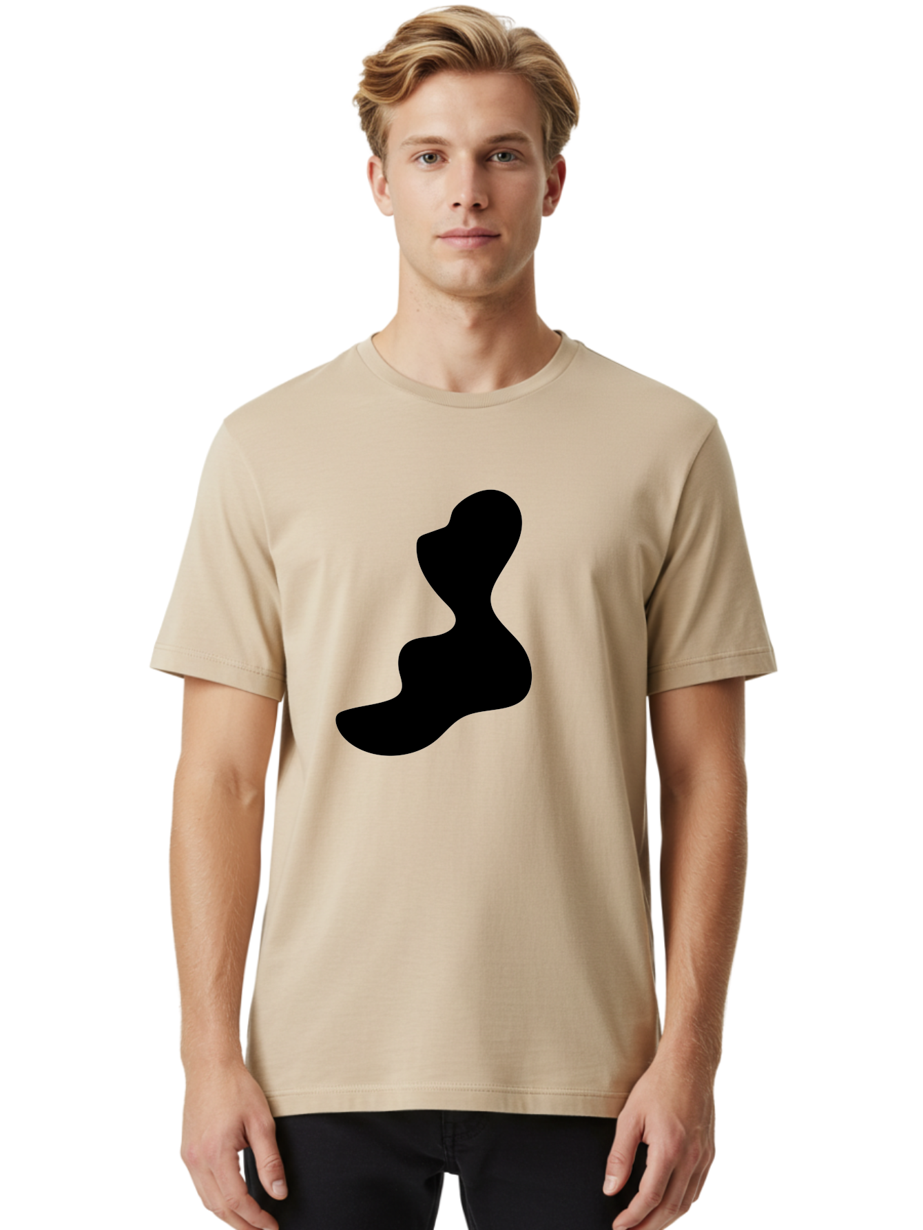 Abstract-Silhouette Men'S Graphic Tee, 100% Cotton, Comfortable Casual Summer Wear, Machine Washable, Abstract Shape, Black Silhouette, Modern Art, Minimalist Design, Fluid Form, Contemporary Graphics, Artistic Expression, Sleek Design, -  Aaa358