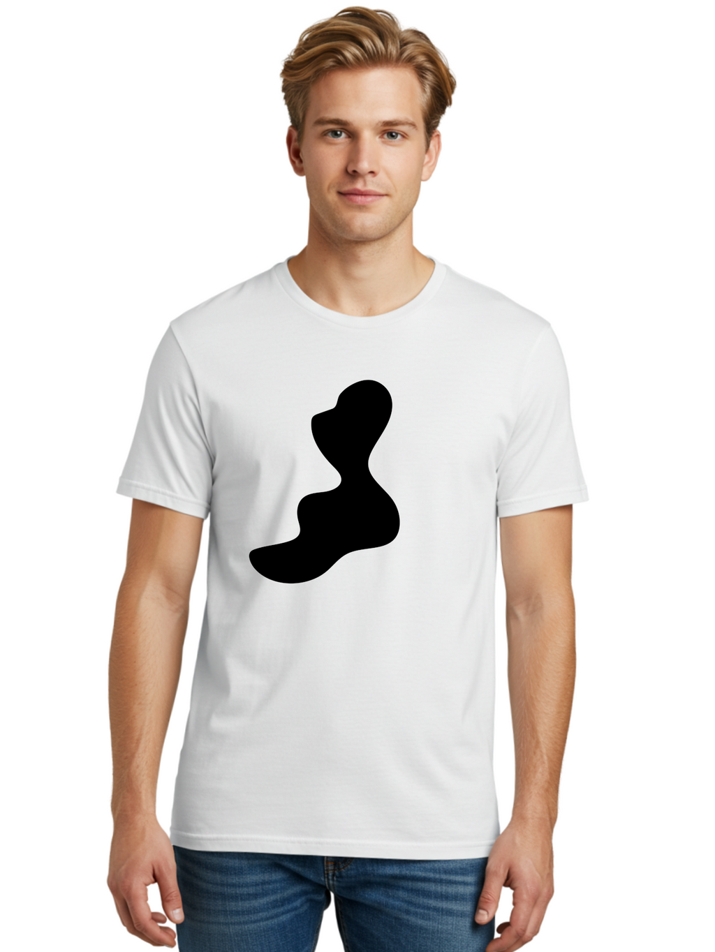 Abstract-Silhouette Men'S Graphic Tee, 100% Cotton, Comfortable Casual Summer Wear, Machine Washable, Abstract Shape, Black Silhouette, Modern Art, Minimalist Design, Fluid Form, Contemporary Graphics, Artistic Expression, Sleek Design, -  Aaa358