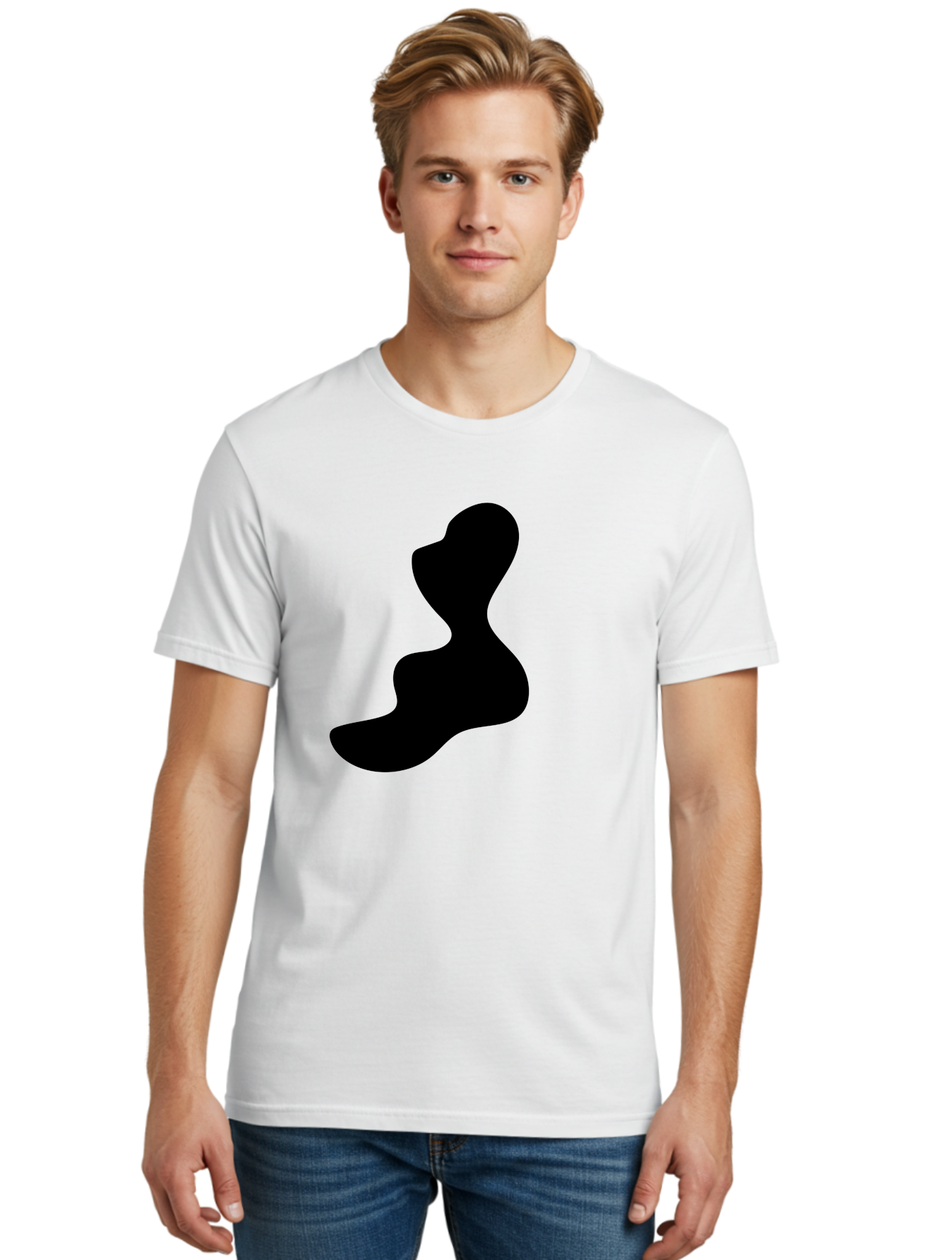 Abstract-Silhouette Men'S Graphic Tee, 100% Cotton, Comfortable Casual Summer Wear, Machine Washable, Abstract Shape, Black Silhouette, Modern Art, Minimalist Design, Fluid Form, Contemporary Graphics, Artistic Expression, Sleek Design, -  Aaa358