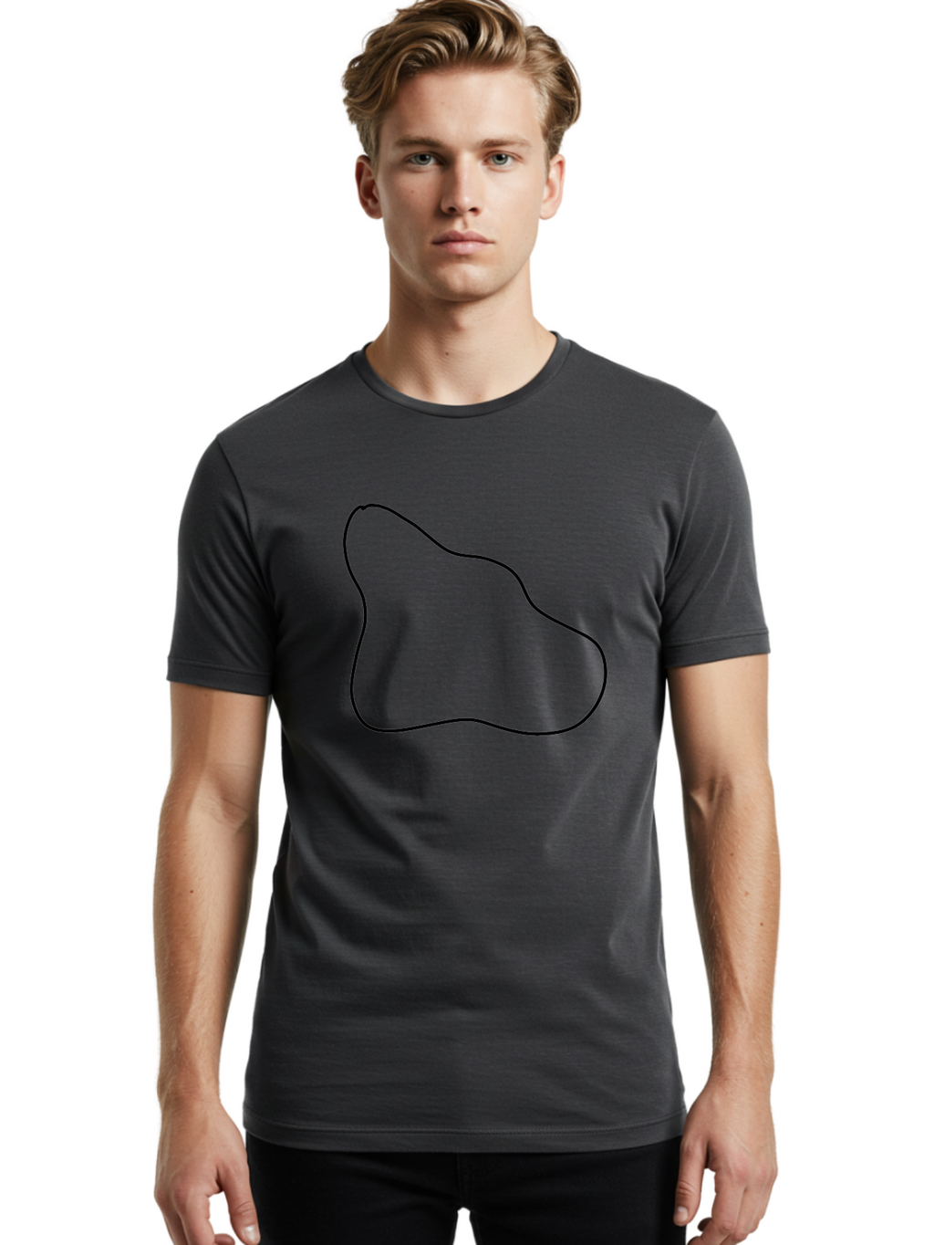 Amorphous-Shape Men'S Graphic Tee, 100% Cotton, Comfortable Casual Summer Wear, Machine Washable, Irregular Shape, Black Outline, Abstract Design, Unique Form, Simple Graphics, Minimalist Art, Modern Shapes -  Aaa359