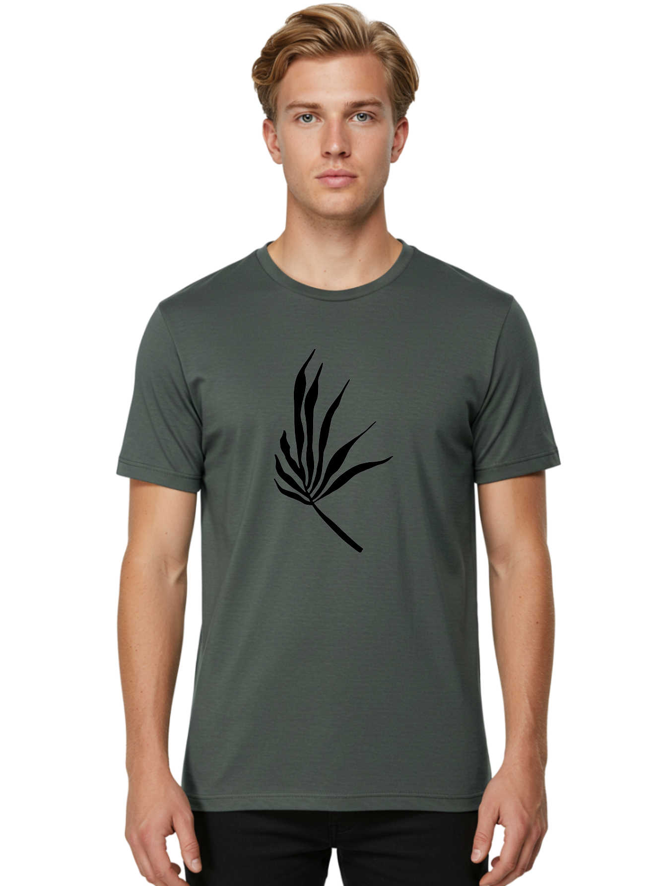 Bamboo Men'S Graphic Tee, 100% Cotton, Comfortable Casual Summer Wear, Machine Washable, Bamboo, Black Silhouette, Minimalist Design, Simple Shapes, Modern Art, Graphic Illustration, Leafy Stems, Contemporary Style, Abstract Form -  Aaa360