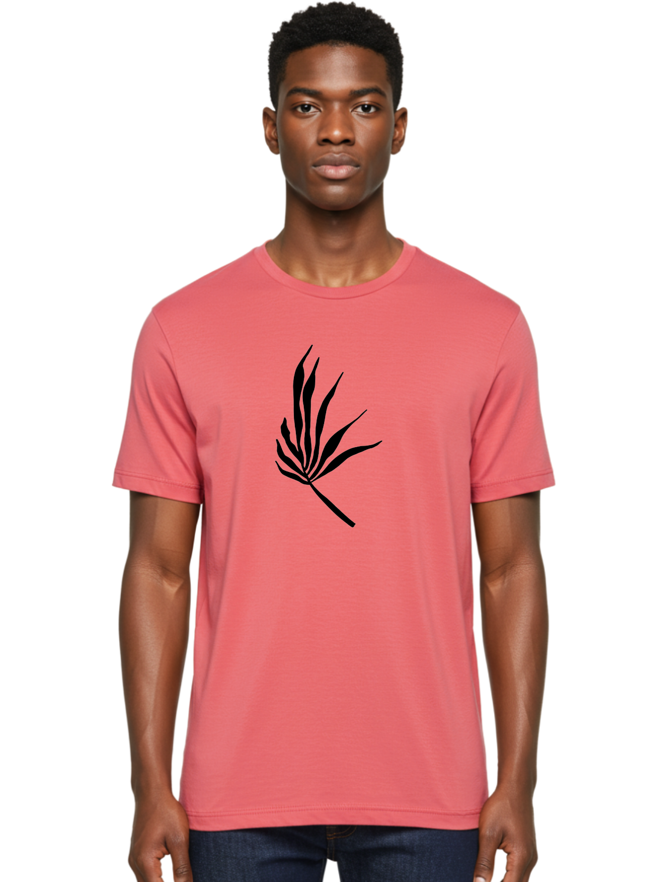Bamboo Men'S Graphic Tee, 100% Cotton, Comfortable Casual Summer Wear, Machine Washable, Bamboo, Black Silhouette, Minimalist Design, Simple Shapes, Modern Art, Graphic Illustration, Leafy Stems, Contemporary Style, Abstract Form -  Aaa360