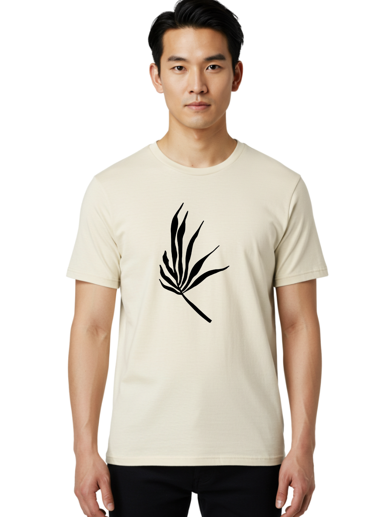 Bamboo Men'S Graphic Tee, 100% Cotton, Comfortable Casual Summer Wear, Machine Washable, Bamboo, Black Silhouette, Minimalist Design, Simple Shapes, Modern Art, Graphic Illustration, Leafy Stems, Contemporary Style, Abstract Form -  Aaa360