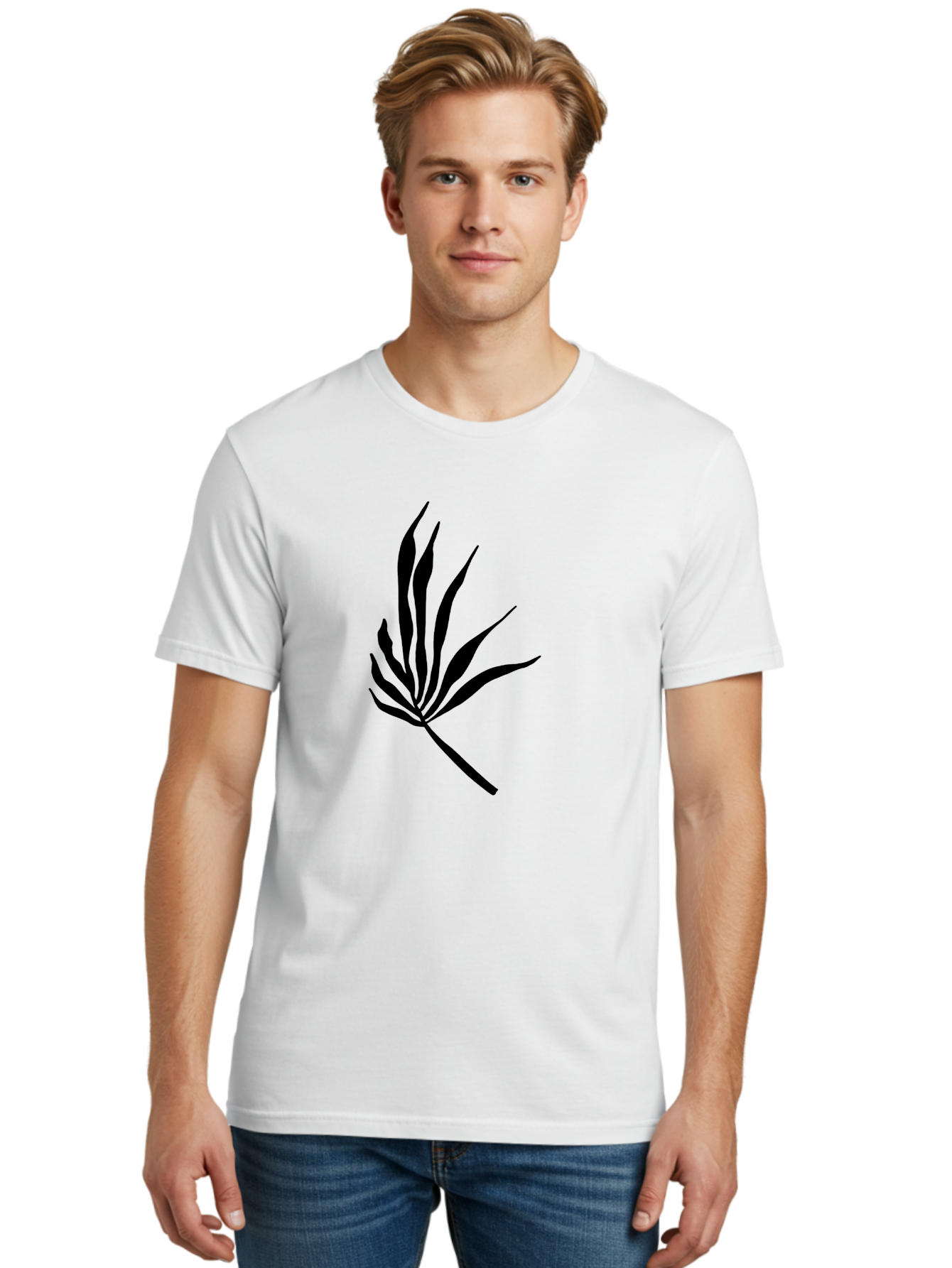 Bamboo Men'S Graphic Tee, 100% Cotton, Comfortable Casual Summer Wear, Machine Washable, Bamboo, Black Silhouette, Minimalist Design, Simple Shapes, Modern Art, Graphic Illustration, Leafy Stems, Contemporary Style, Abstract Form -  Aaa360