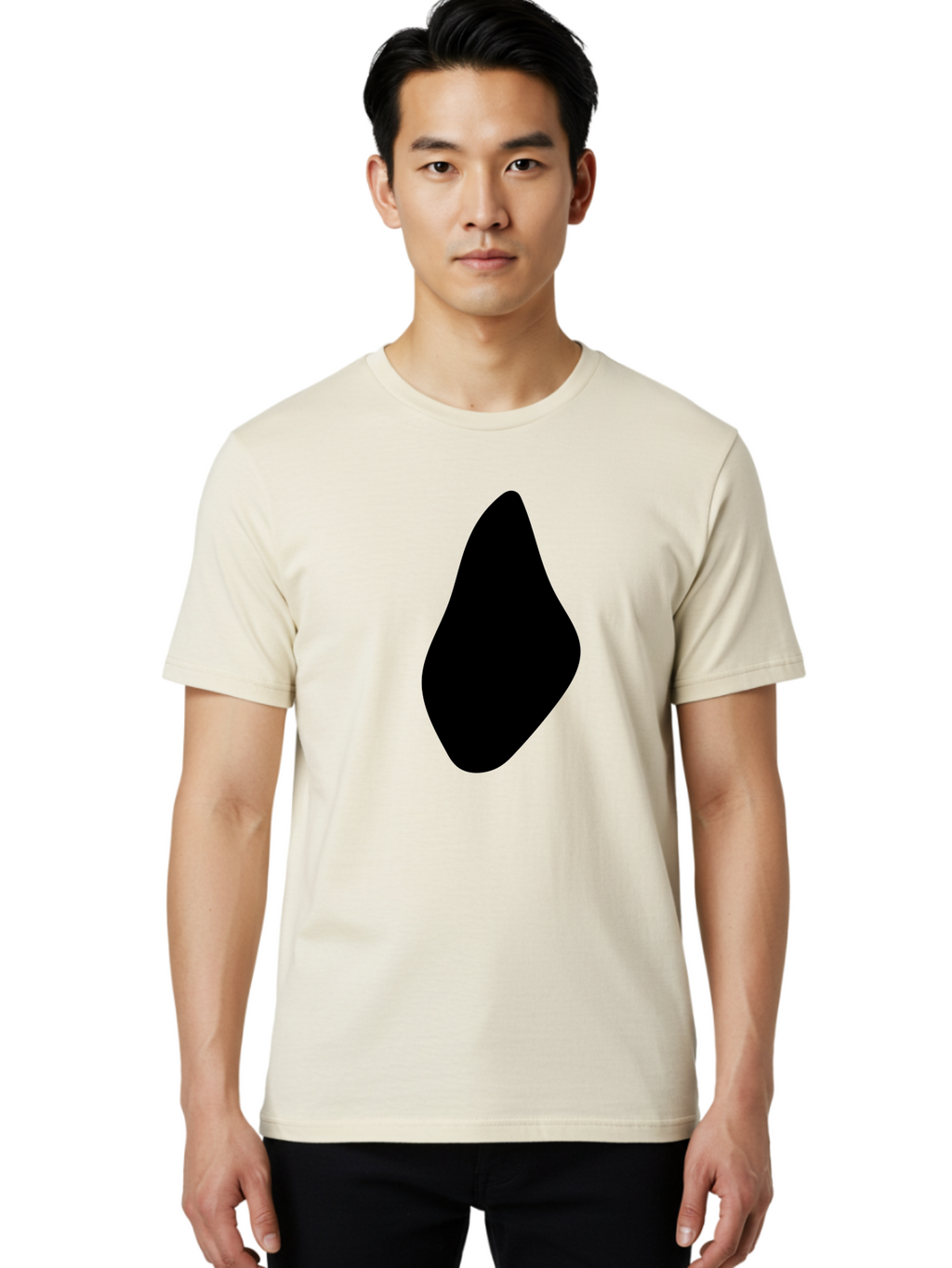 Black-Abstract-Shape Men'S Graphic Tee, 100% Cotton, Comfortable Casual Summer Wear, Machine Washable, Black Silhouette, Smooth Shape, Abstract Design, Minimalist Art, Simple Form, Elegant Silhouette, Modern Graphic -  Aaa361