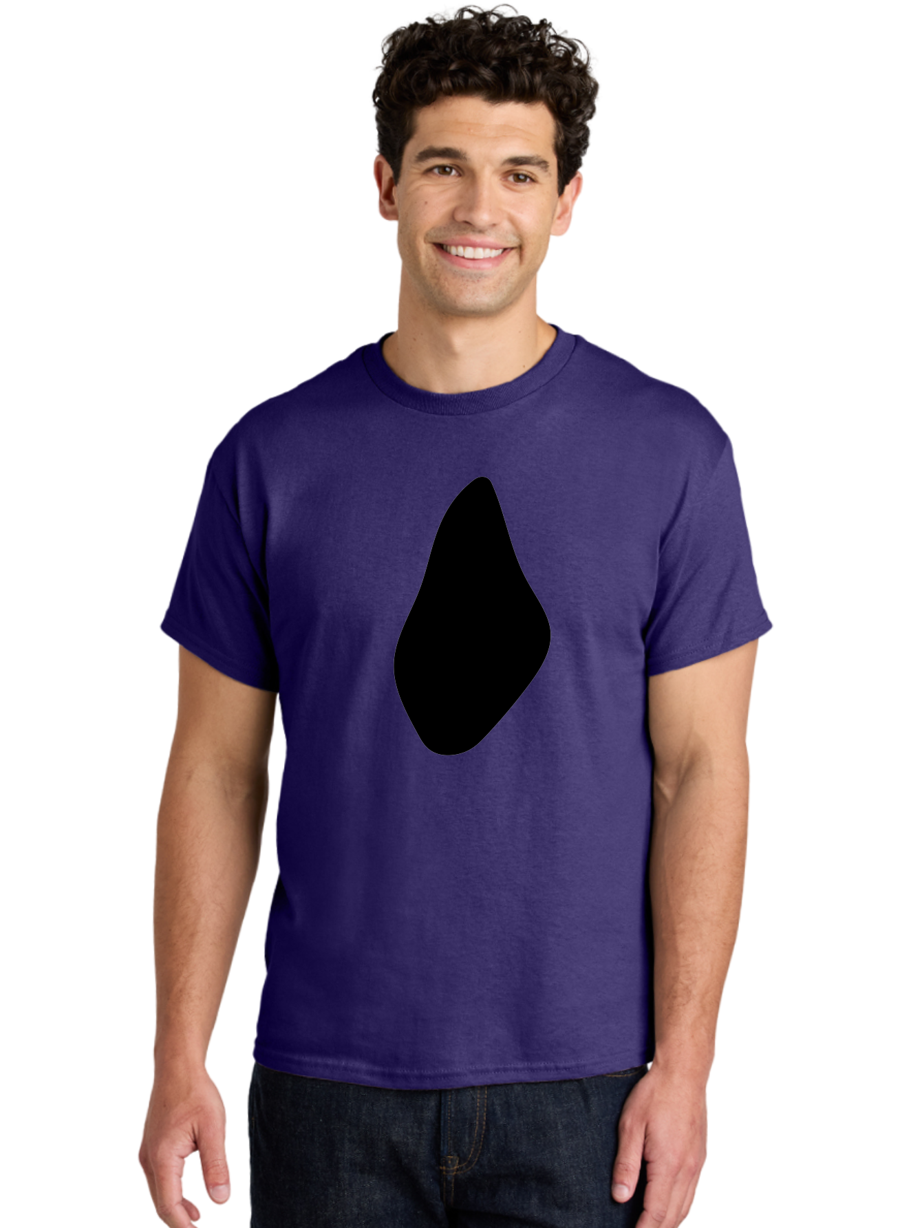 Black-Abstract-Shape Men'S Graphic Tee, 100% Cotton, Comfortable Casual Summer Wear, Machine Washable, Black Silhouette, Smooth Shape, Abstract Design, Minimalist Art, Simple Form, Elegant Silhouette, Modern Graphic -  Aaa361