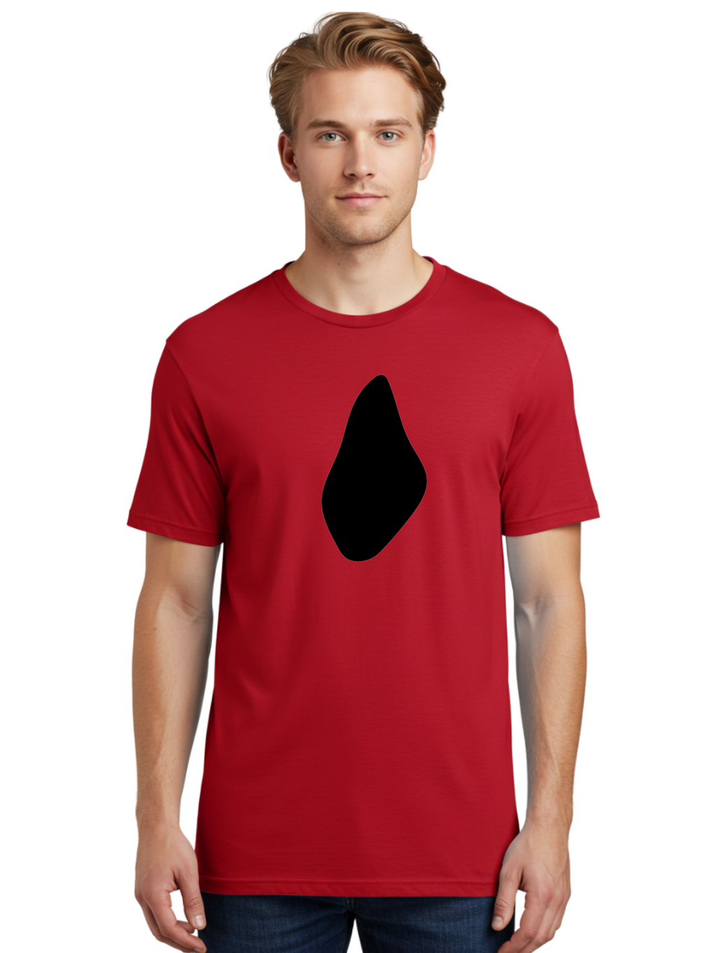 Black-Abstract-Shape Men'S Graphic Tee, 100% Cotton, Comfortable Casual Summer Wear, Machine Washable, Black Silhouette, Smooth Shape, Abstract Design, Minimalist Art, Simple Form, Elegant Silhouette, Modern Graphic -  Aaa361