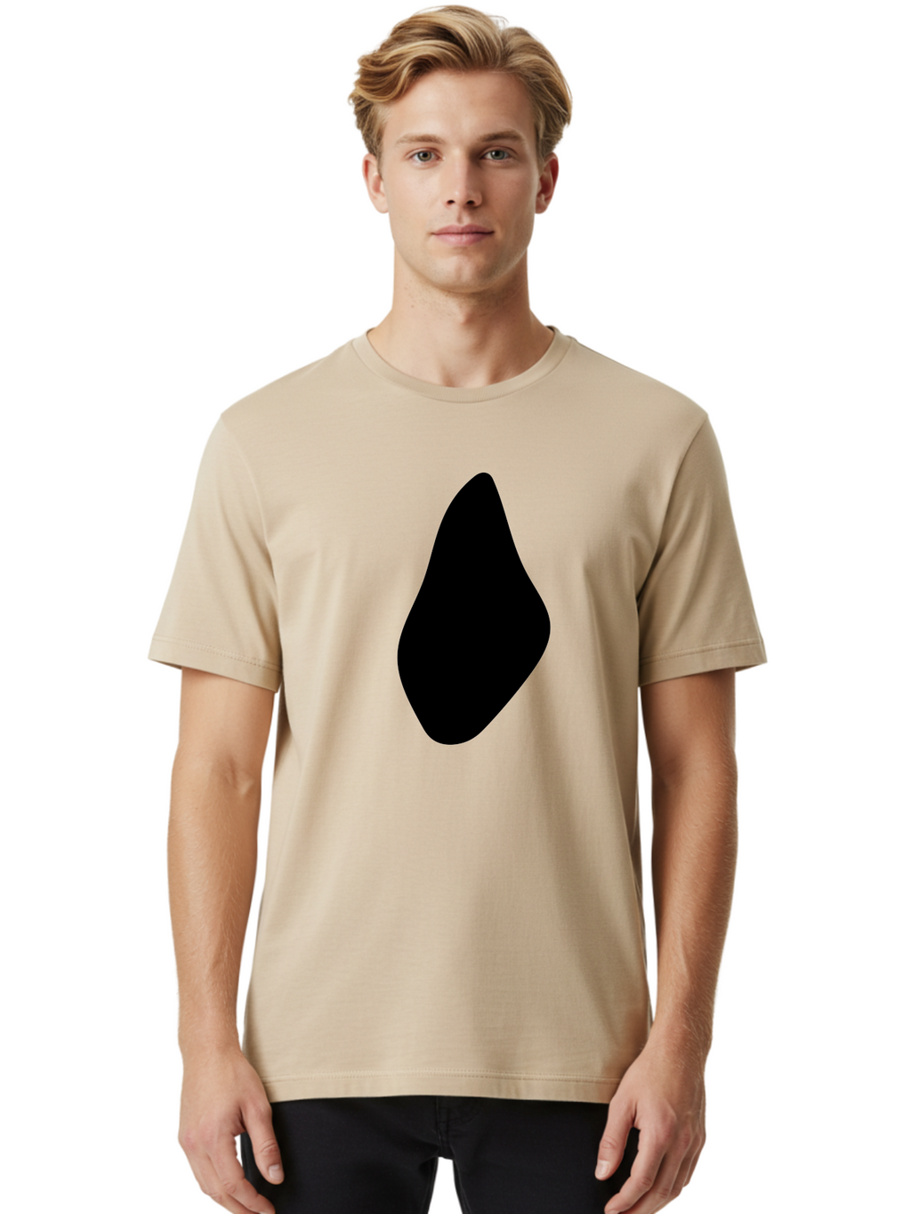 Black-Abstract-Shape Men'S Graphic Tee, 100% Cotton, Comfortable Casual Summer Wear, Machine Washable, Black Silhouette, Smooth Shape, Abstract Design, Minimalist Art, Simple Form, Elegant Silhouette, Modern Graphic -  Aaa361