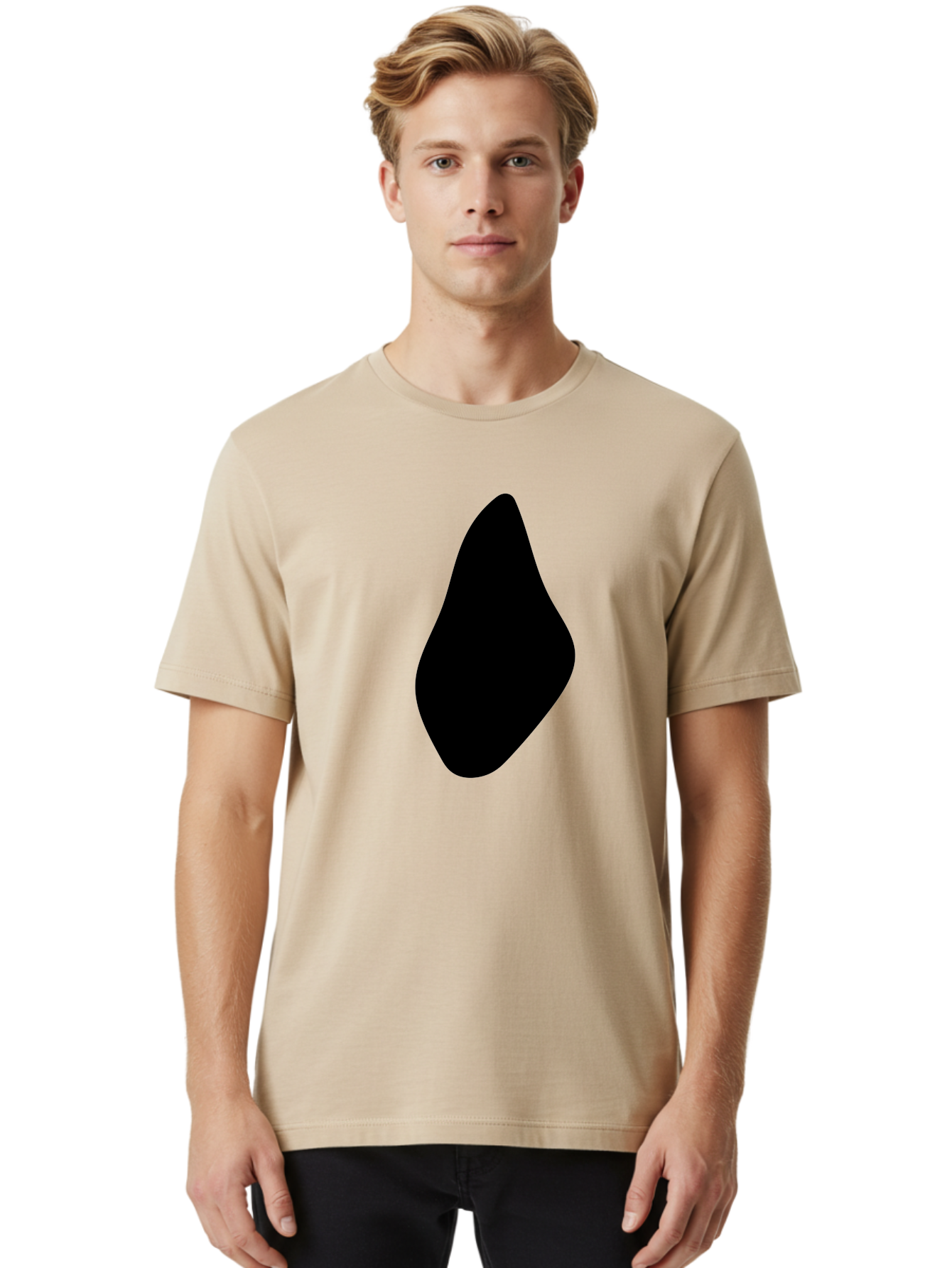 Black-Abstract-Shape Men'S Graphic Tee, 100% Cotton, Comfortable Casual Summer Wear, Machine Washable, Black Silhouette, Smooth Shape, Abstract Design, Minimalist Art, Simple Form, Elegant Silhouette, Modern Graphic -  Aaa361