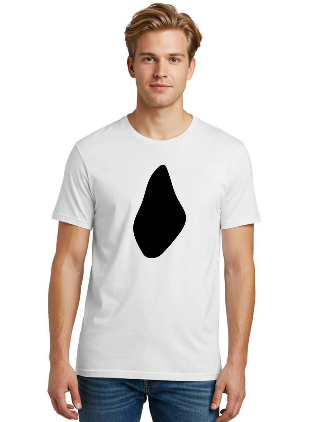 Black-Abstract-Shape Men'S Graphic Tee, 100% Cotton, Comfortable Casual Summer Wear, Machine Washable, Black Silhouette, Smooth Shape, Abstract Design, Minimalist Art, Simple Form, Elegant Silhouette, Modern Graphic -  Aaa361
