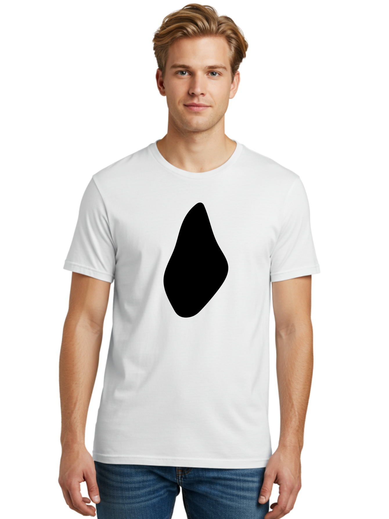 Black-Abstract-Shape Men'S Graphic Tee, 100% Cotton, Comfortable Casual Summer Wear, Machine Washable, Black Silhouette, Smooth Shape, Abstract Design, Minimalist Art, Simple Form, Elegant Silhouette, Modern Graphic -  Aaa361
