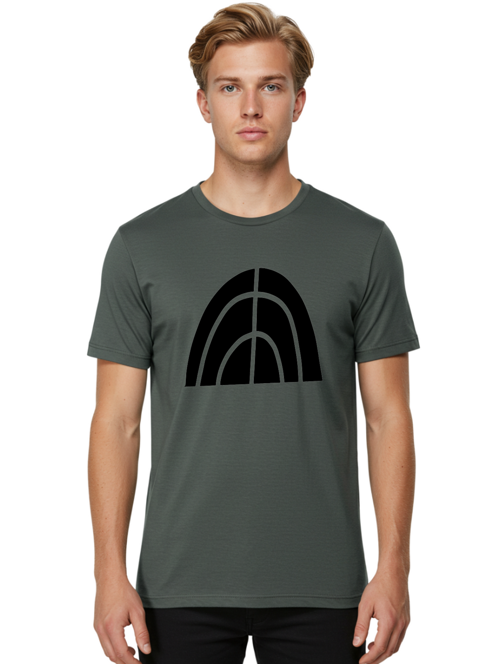 Black-Arch-Graphic Men'S Graphic Tee, 100% Cotton, Comfortable Casual Summer Wear, Machine Washable, Letter A, Simple Design, Typography, Bold Font, Black And Green, Modern Aesthetic, Graphic Element, Minimalist Style -  Aaa362