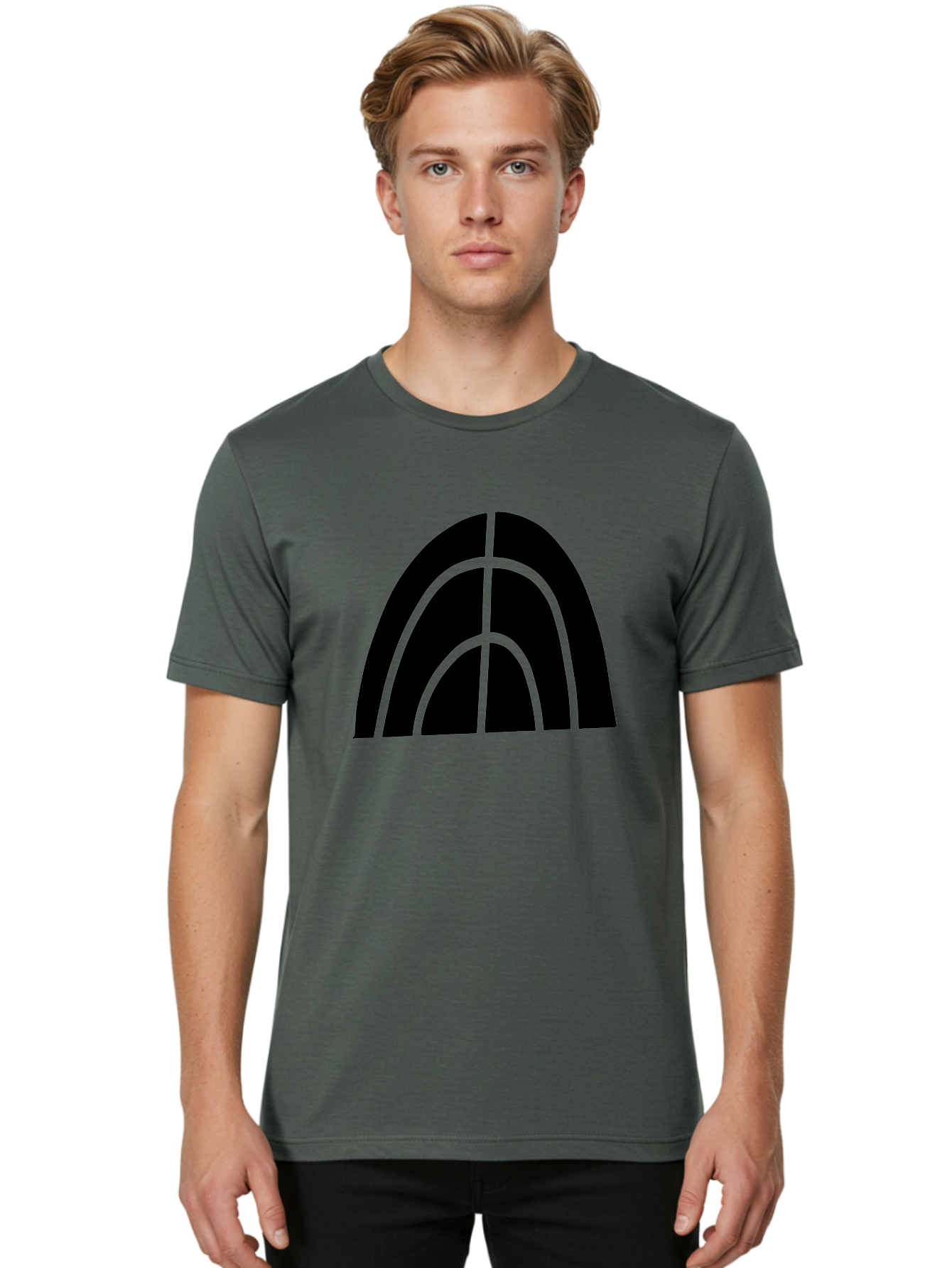 Black-Arch-Graphic Men'S Graphic Tee, 100% Cotton, Comfortable Casual Summer Wear, Machine Washable, Letter A, Simple Design, Typography, Bold Font, Black And Green, Modern Aesthetic, Graphic Element, Minimalist Style -  Aaa362
