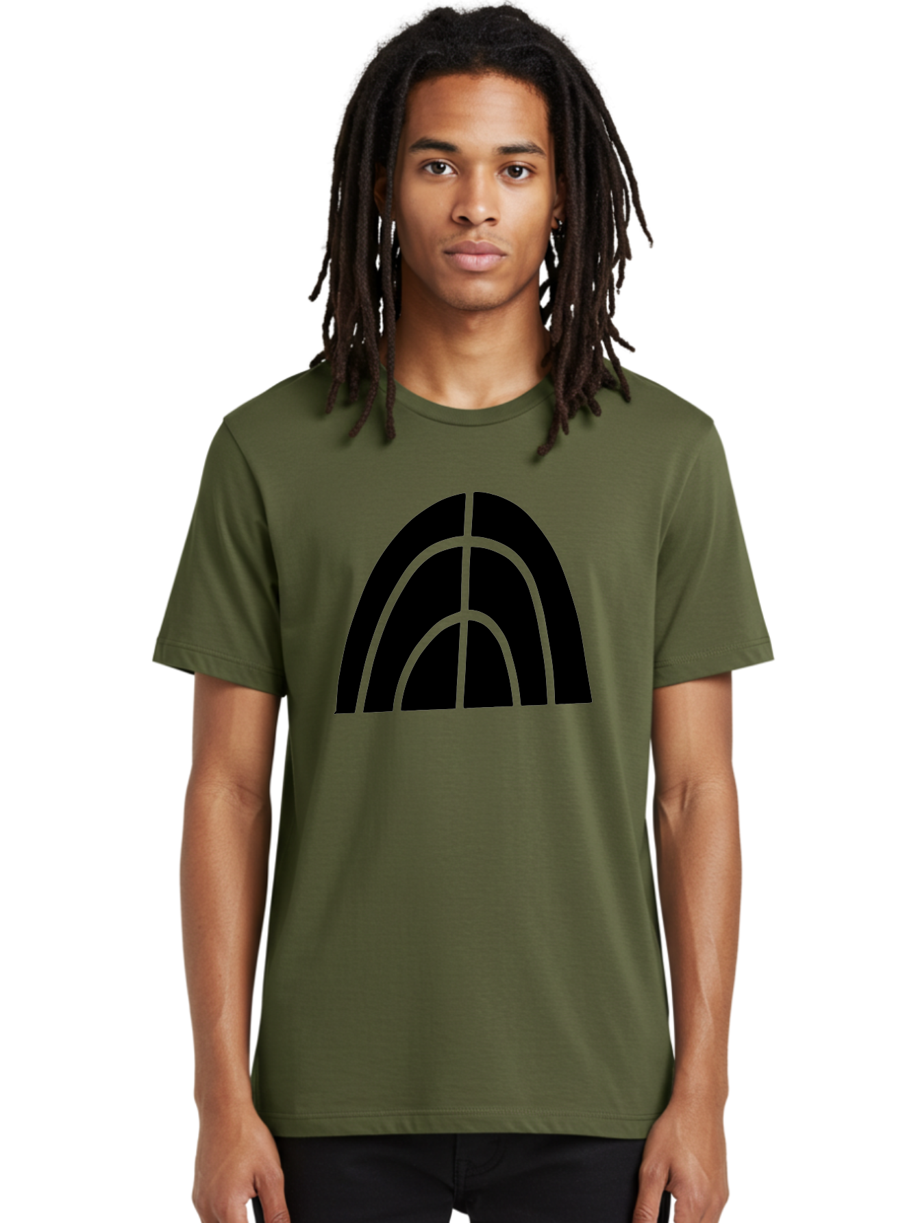 Black-Arch-Graphic Men'S Graphic Tee, 100% Cotton, Comfortable Casual Summer Wear, Machine Washable, Letter A, Simple Design, Typography, Bold Font, Black And Green, Modern Aesthetic, Graphic Element, Minimalist Style -  Aaa362