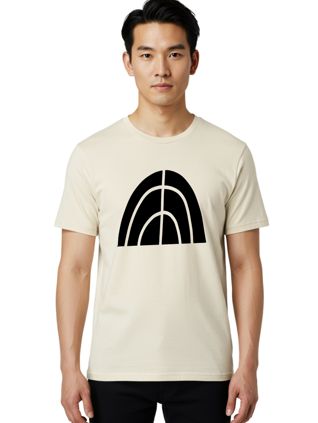 Black-Arch-Graphic Men'S Graphic Tee, 100% Cotton, Comfortable Casual Summer Wear, Machine Washable, Letter A, Simple Design, Typography, Bold Font, Black And Green, Modern Aesthetic, Graphic Element, Minimalist Style -  Aaa362