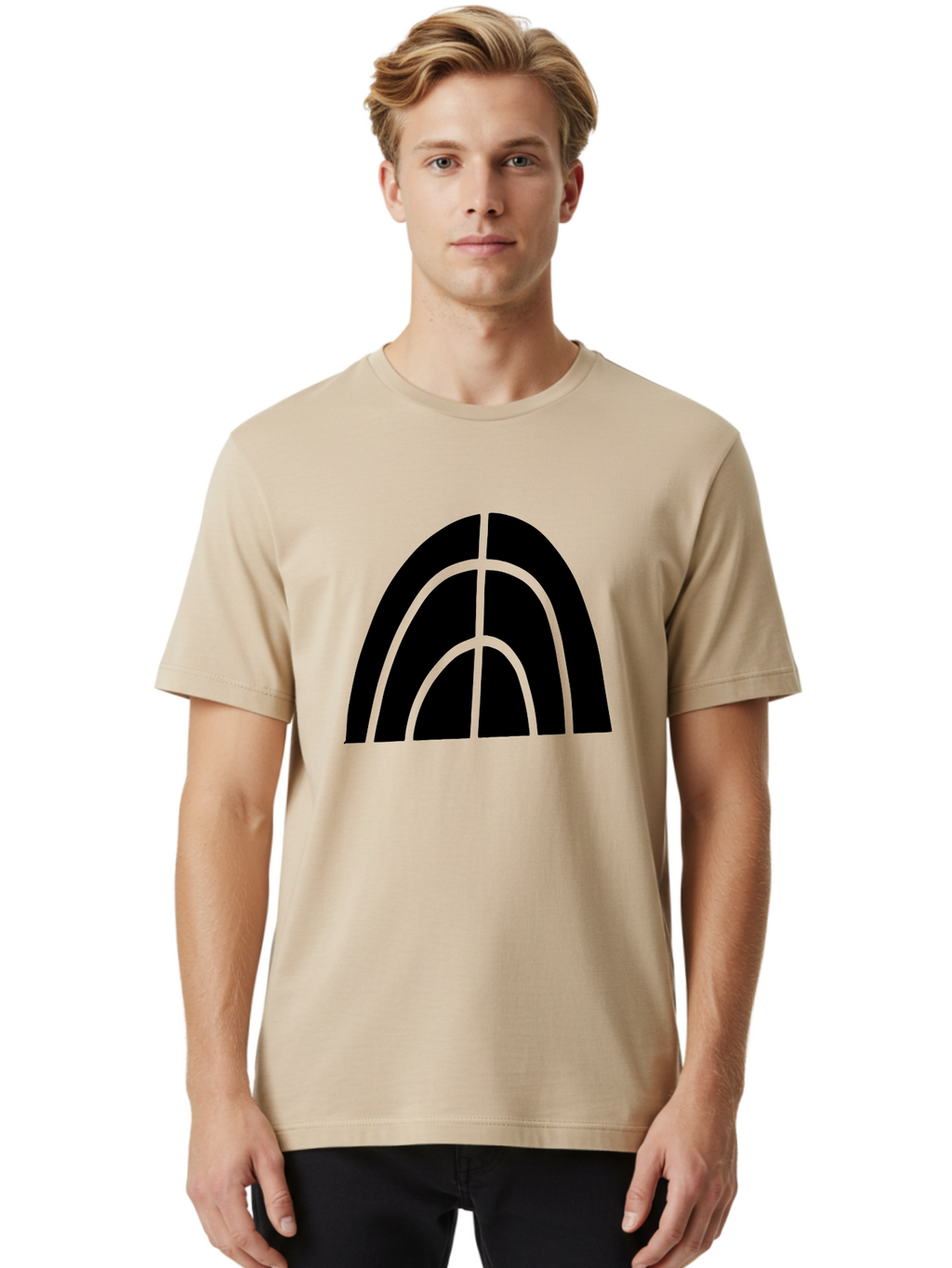 Black-Arch-Graphic Men'S Graphic Tee, 100% Cotton, Comfortable Casual Summer Wear, Machine Washable, Letter A, Simple Design, Typography, Bold Font, Black And Green, Modern Aesthetic, Graphic Element, Minimalist Style -  Aaa362