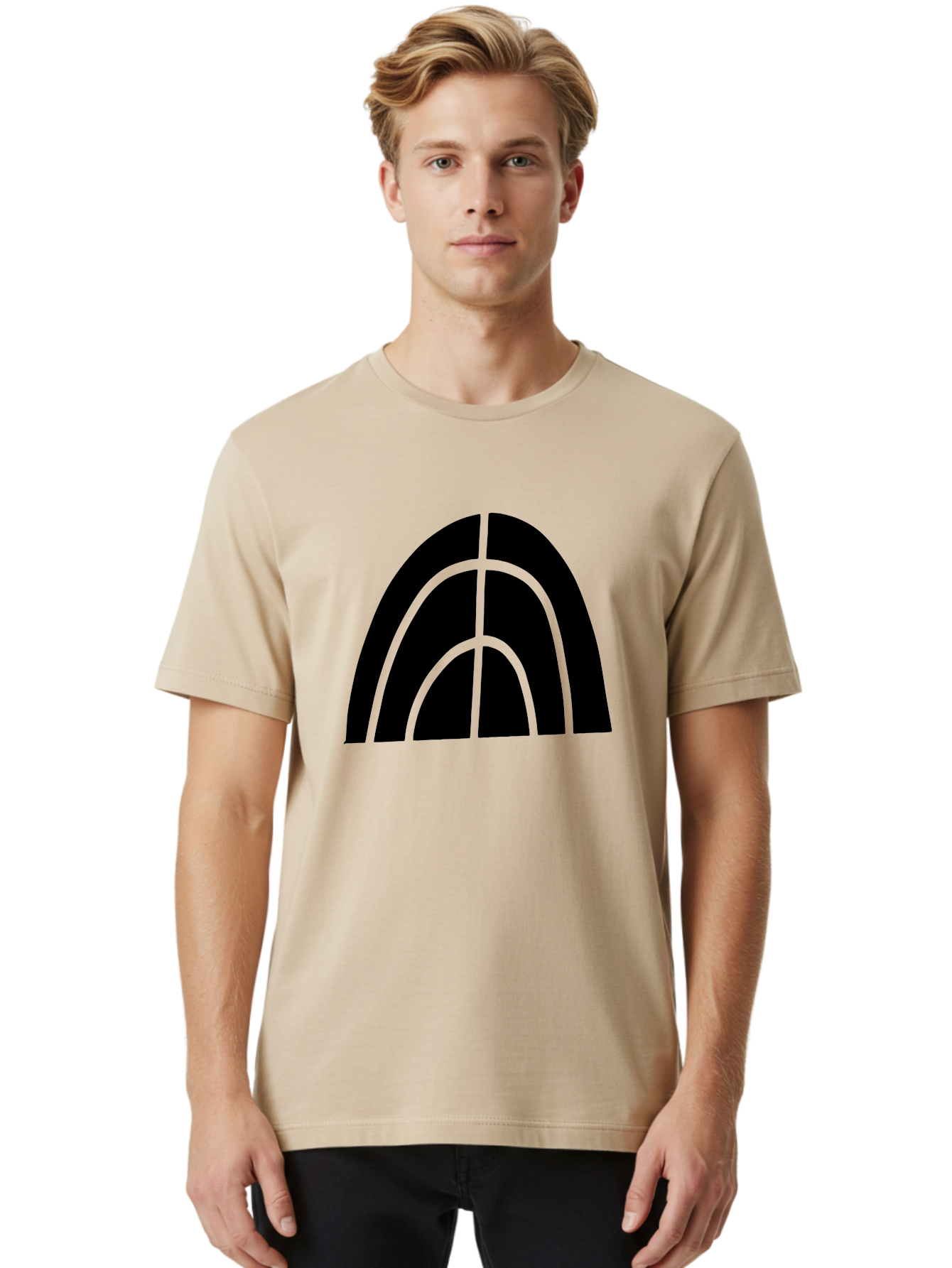 Black-Arch-Graphic Men'S Graphic Tee, 100% Cotton, Comfortable Casual Summer Wear, Machine Washable, Letter A, Simple Design, Typography, Bold Font, Black And Green, Modern Aesthetic, Graphic Element, Minimalist Style -  Aaa362
