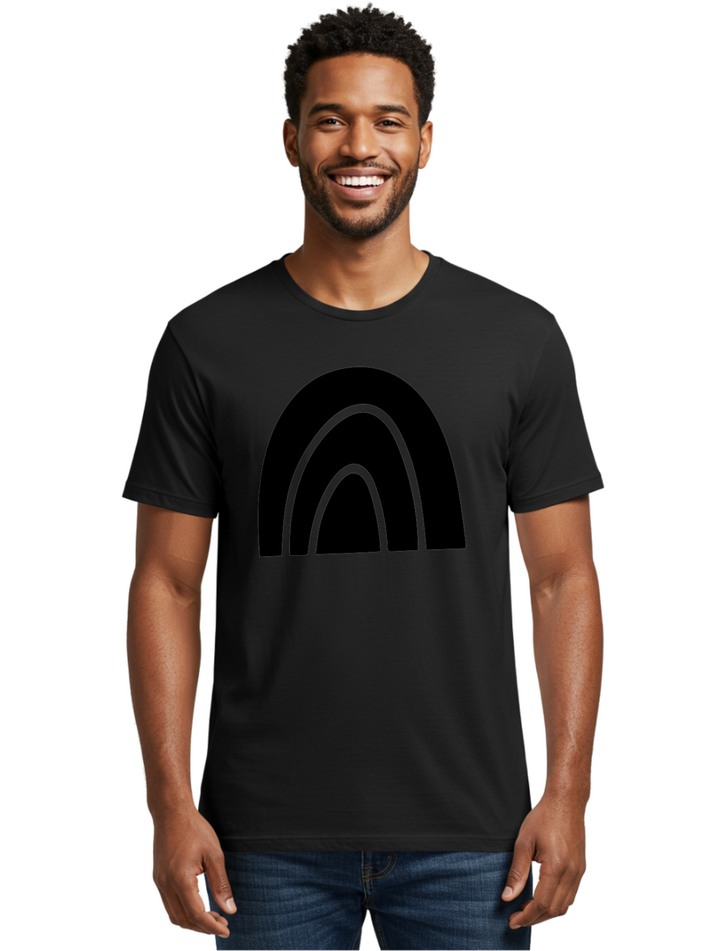 Black-Arches Men'S Graphic Tee, 100% Cotton, Comfortable Casual Summer Wear, Machine Washable, Black Arches, Neon Green Outlines, Modern Minimalist Design, Simple Shapes, Abstract Art, Geometric Pattern -  Aaa363