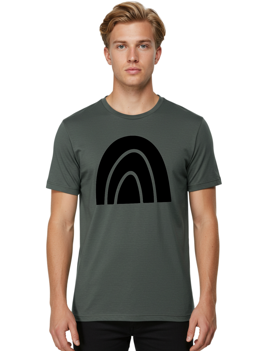 Black-Arches Men'S Graphic Tee, 100% Cotton, Comfortable Casual Summer Wear, Machine Washable, Black Arches, Neon Green Outlines, Modern Minimalist Design, Simple Shapes, Abstract Art, Geometric Pattern -  Aaa363