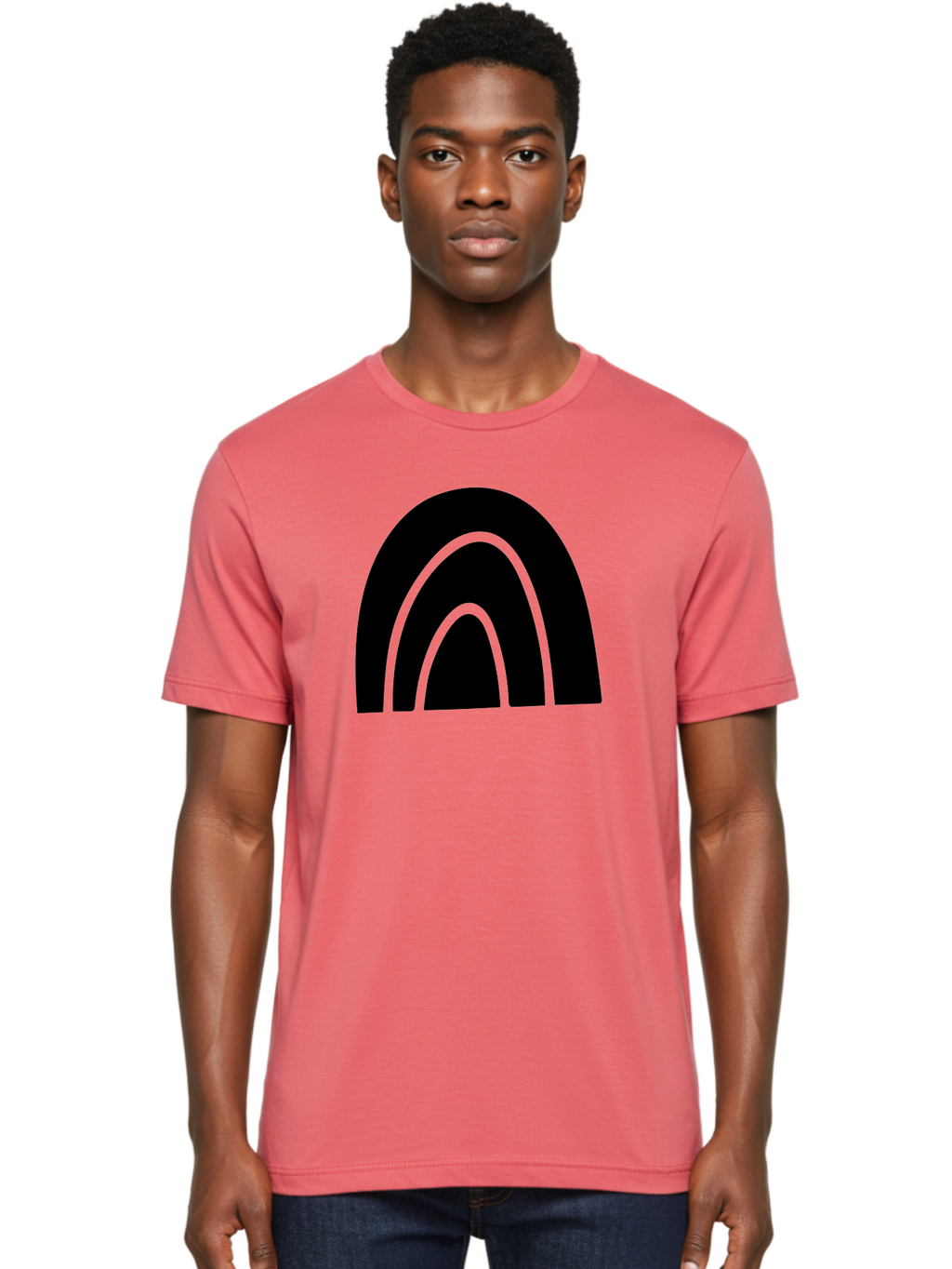 Black-Arches Men'S Graphic Tee, 100% Cotton, Comfortable Casual Summer Wear, Machine Washable, Black Arches, Neon Green Outlines, Modern Minimalist Design, Simple Shapes, Abstract Art, Geometric Pattern -  Aaa363