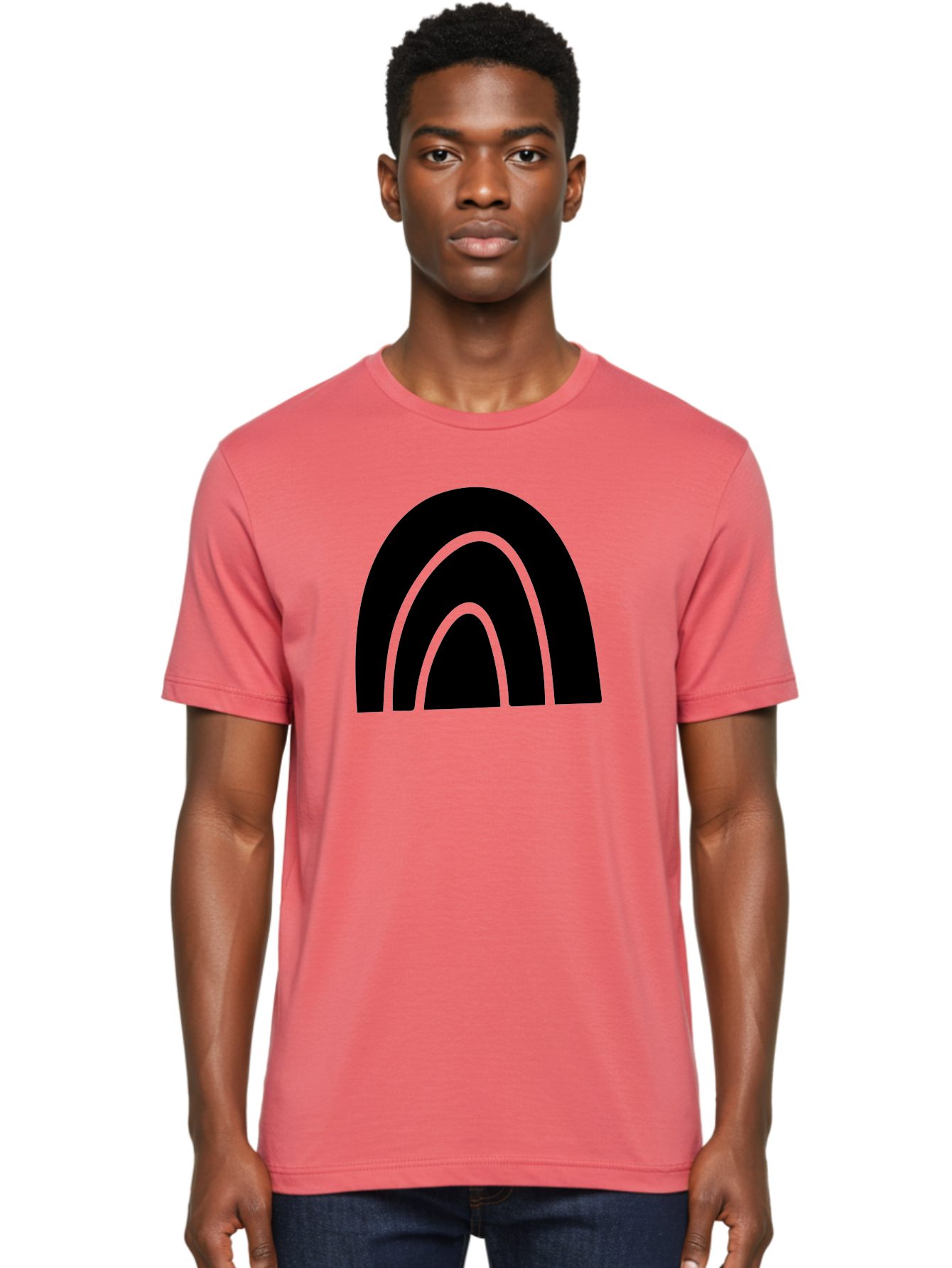 Black-Arches Men'S Graphic Tee, 100% Cotton, Comfortable Casual Summer Wear, Machine Washable, Black Arches, Neon Green Outlines, Modern Minimalist Design, Simple Shapes, Abstract Art, Geometric Pattern -  Aaa363
