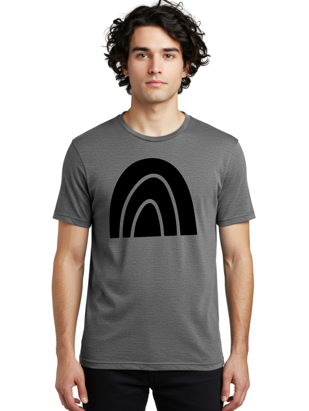 Black-Arches Men'S Graphic Tee, 100% Cotton, Comfortable Casual Summer Wear, Machine Washable, Black Arches, Neon Green Outlines, Modern Minimalist Design, Simple Shapes, Abstract Art, Geometric Pattern -  Aaa363