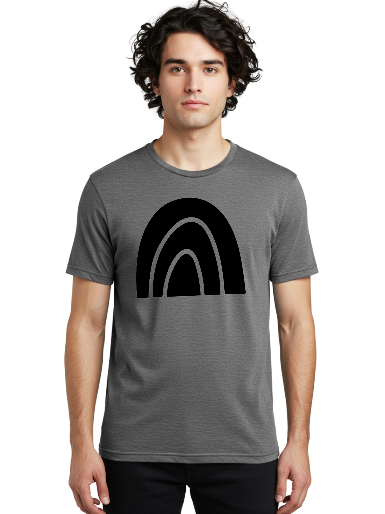 Black-Arches Men'S Graphic Tee, 100% Cotton, Comfortable Casual Summer Wear, Machine Washable, Black Arches, Neon Green Outlines, Modern Minimalist Design, Simple Shapes, Abstract Art, Geometric Pattern -  Aaa363