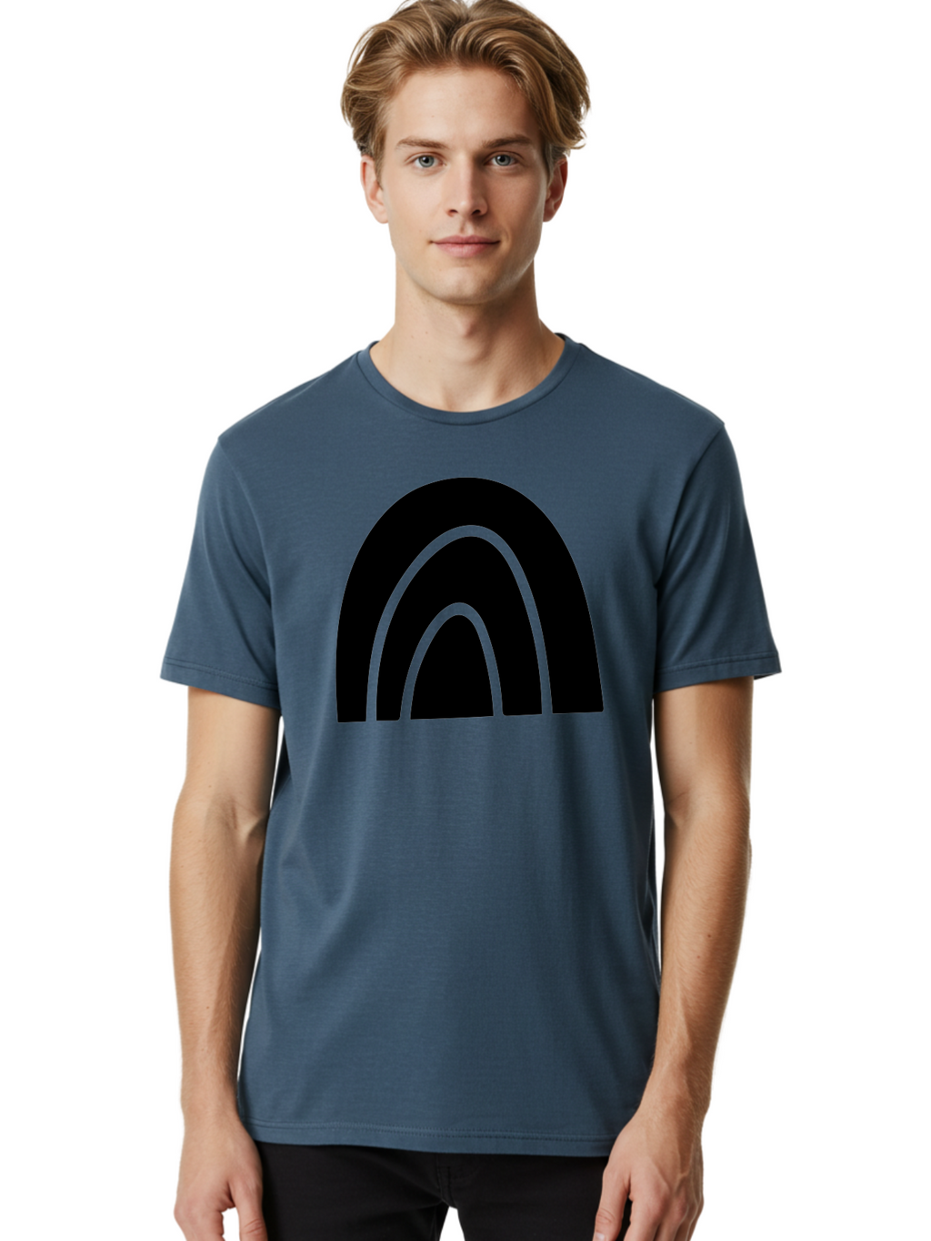 Black-Arches Men'S Graphic Tee, 100% Cotton, Comfortable Casual Summer Wear, Machine Washable, Black Arches, Neon Green Outlines, Modern Minimalist Design, Simple Shapes, Abstract Art, Geometric Pattern -  Aaa363