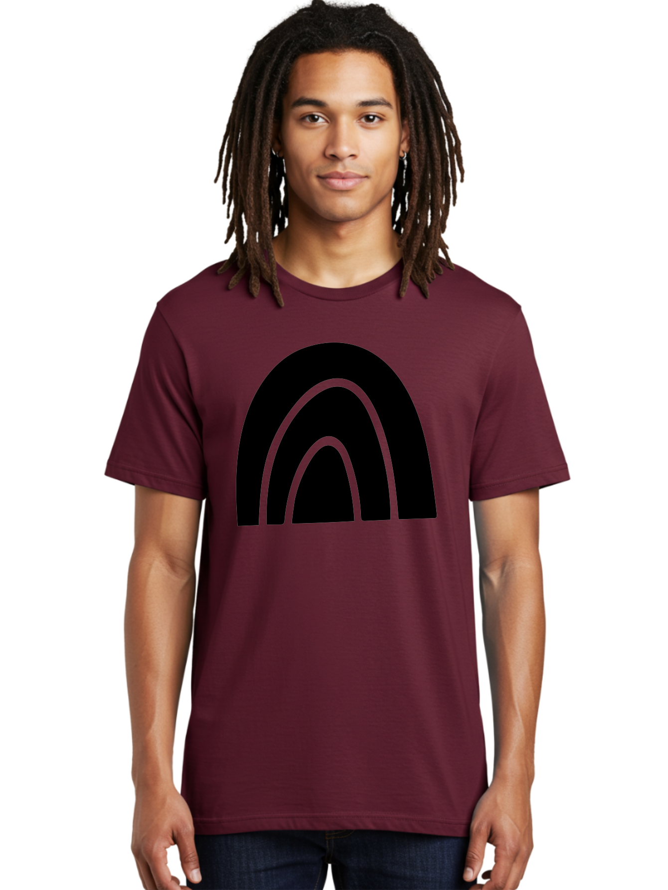 Black-Arches Men'S Graphic Tee, 100% Cotton, Comfortable Casual Summer Wear, Machine Washable, Black Arches, Neon Green Outlines, Modern Minimalist Design, Simple Shapes, Abstract Art, Geometric Pattern -  Aaa363