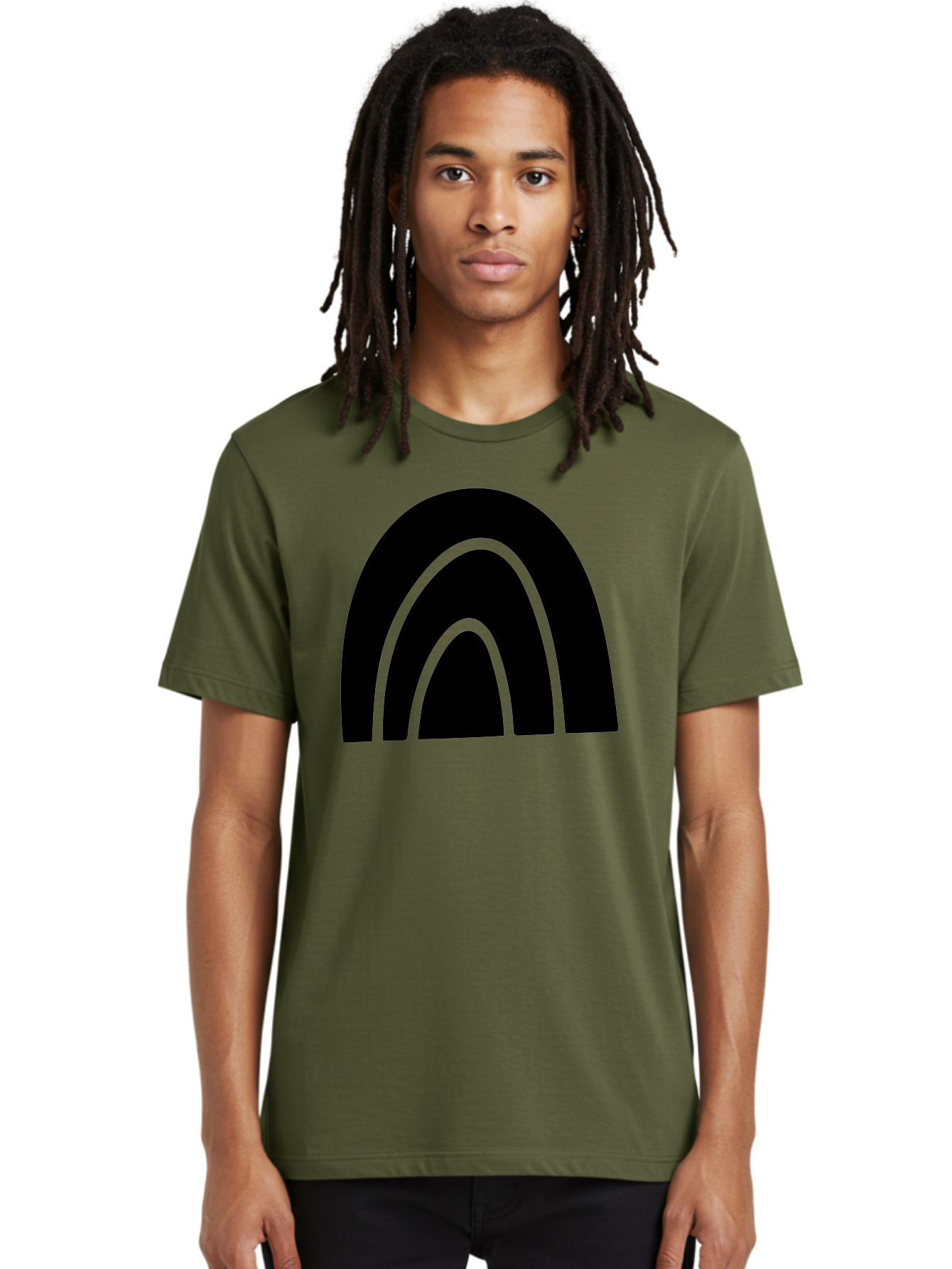 Black-Arches Men'S Graphic Tee, 100% Cotton, Comfortable Casual Summer Wear, Machine Washable, Black Arches, Neon Green Outlines, Modern Minimalist Design, Simple Shapes, Abstract Art, Geometric Pattern -  Aaa363