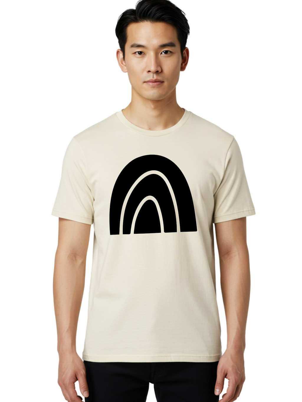 Black-Arches Men'S Graphic Tee, 100% Cotton, Comfortable Casual Summer Wear, Machine Washable, Black Arches, Neon Green Outlines, Modern Minimalist Design, Simple Shapes, Abstract Art, Geometric Pattern -  Aaa363