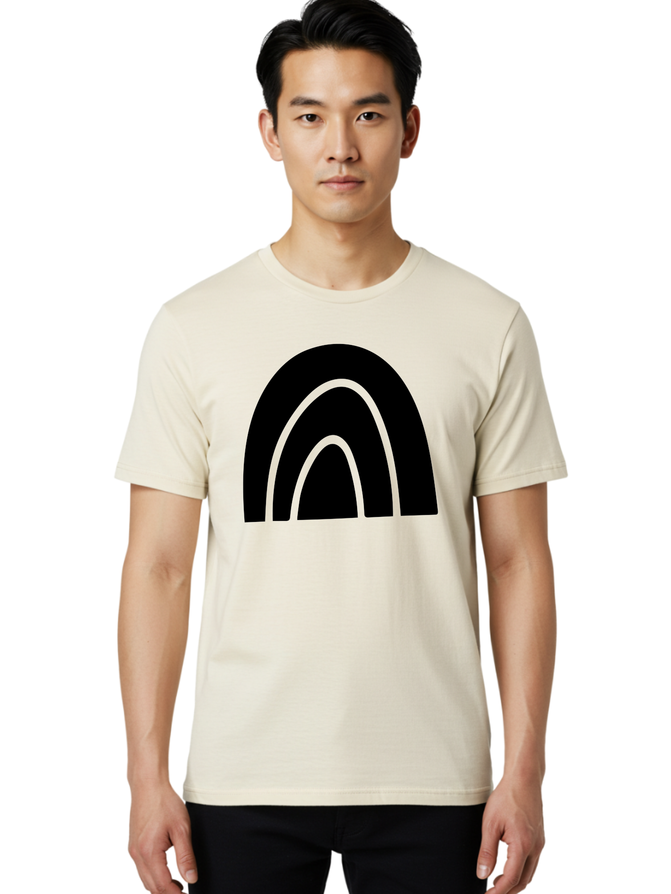 Black-Arches Men'S Graphic Tee, 100% Cotton, Comfortable Casual Summer Wear, Machine Washable, Black Arches, Neon Green Outlines, Modern Minimalist Design, Simple Shapes, Abstract Art, Geometric Pattern -  Aaa363