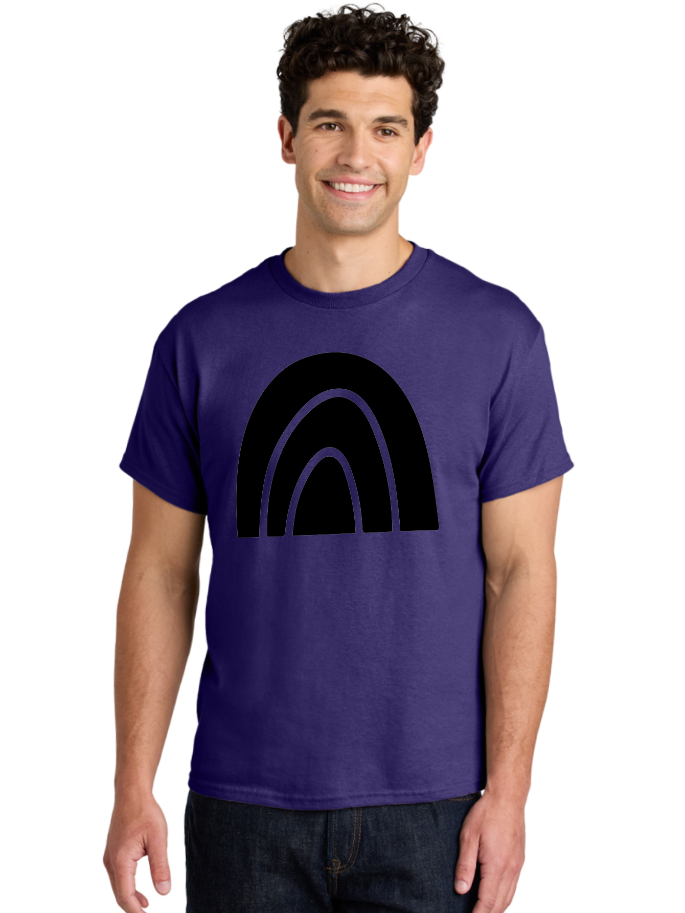 Black-Arches Men'S Graphic Tee, 100% Cotton, Comfortable Casual Summer Wear, Machine Washable, Black Arches, Neon Green Outlines, Modern Minimalist Design, Simple Shapes, Abstract Art, Geometric Pattern -  Aaa363