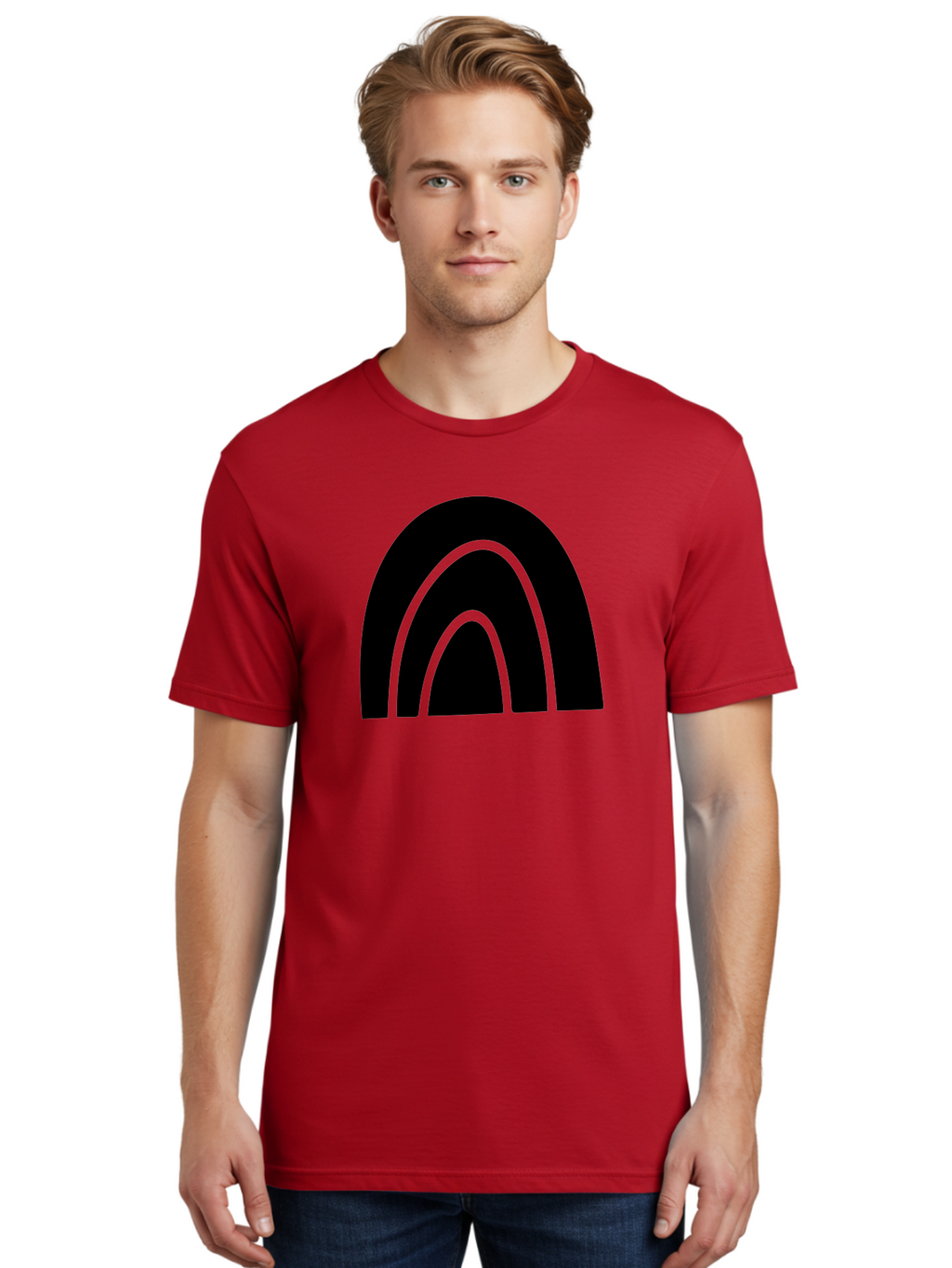 Black-Arches Men'S Graphic Tee, 100% Cotton, Comfortable Casual Summer Wear, Machine Washable, Black Arches, Neon Green Outlines, Modern Minimalist Design, Simple Shapes, Abstract Art, Geometric Pattern -  Aaa363