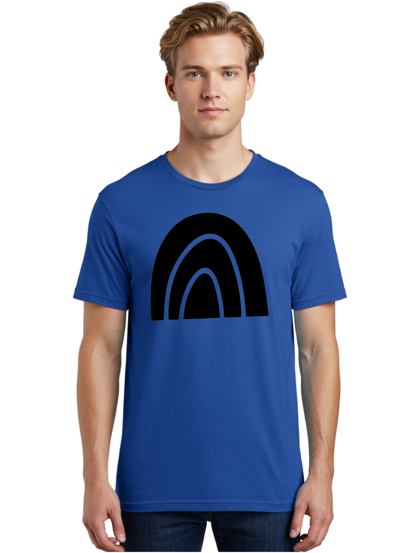 Black-Arches Men'S Graphic Tee, 100% Cotton, Comfortable Casual Summer Wear, Machine Washable, Black Arches, Neon Green Outlines, Modern Minimalist Design, Simple Shapes, Abstract Art, Geometric Pattern -  Aaa363