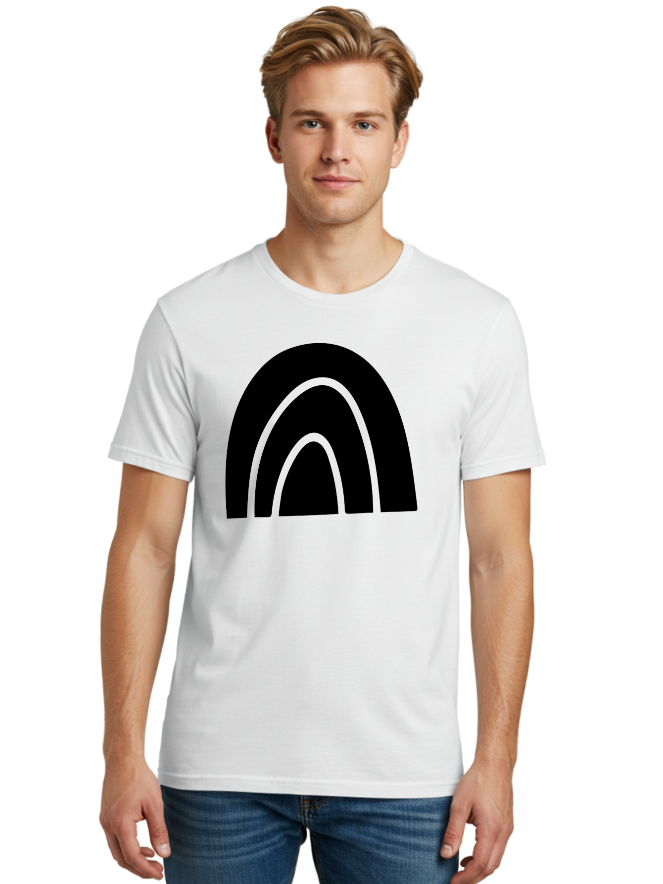 Black-Arches Men'S Graphic Tee, 100% Cotton, Comfortable Casual Summer Wear, Machine Washable, Black Arches, Neon Green Outlines, Modern Minimalist Design, Simple Shapes, Abstract Art, Geometric Pattern -  Aaa363