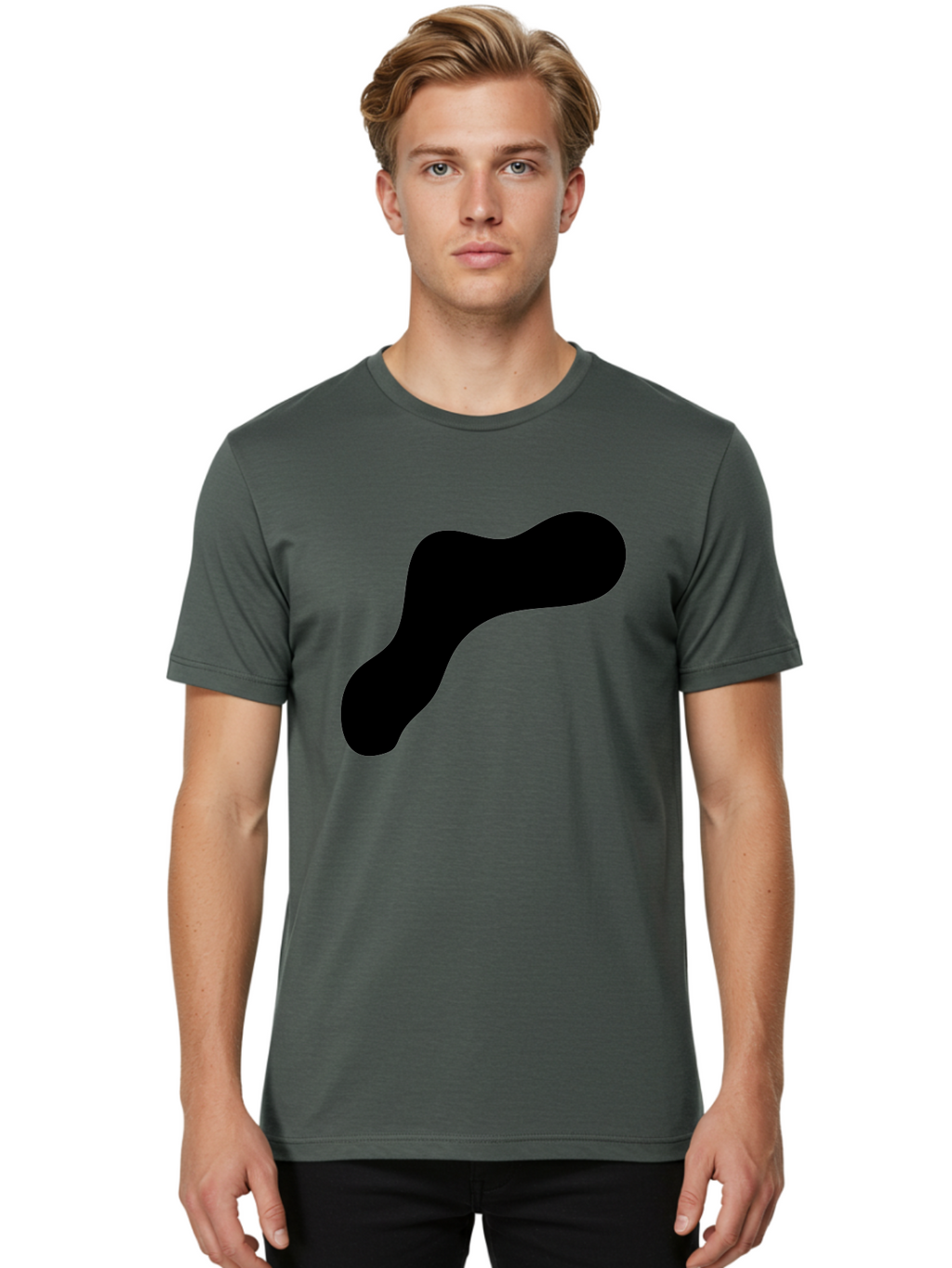 Black-Blob-1 Men'S Graphic Tee, 100% Cotton, Comfortable Casual Summer Wear, Machine Washable, Black Blob, Abstract Shape, Modern Design, Minimalist Art, Fluid Form, Contemporary Graphic -  Aaa364