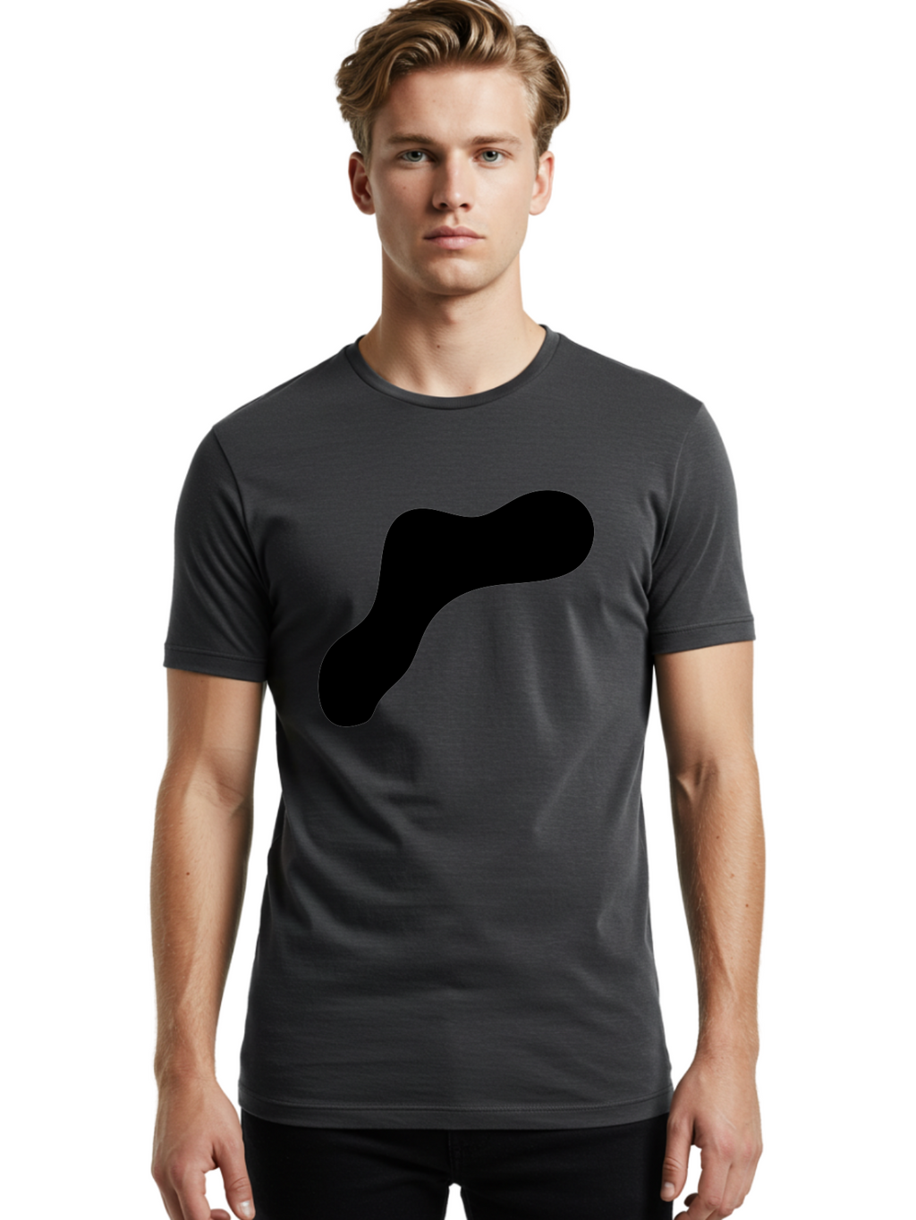 Black-Blob-1 Men'S Graphic Tee, 100% Cotton, Comfortable Casual Summer Wear, Machine Washable, Black Blob, Abstract Shape, Modern Design, Minimalist Art, Fluid Form, Contemporary Graphic -  Aaa364