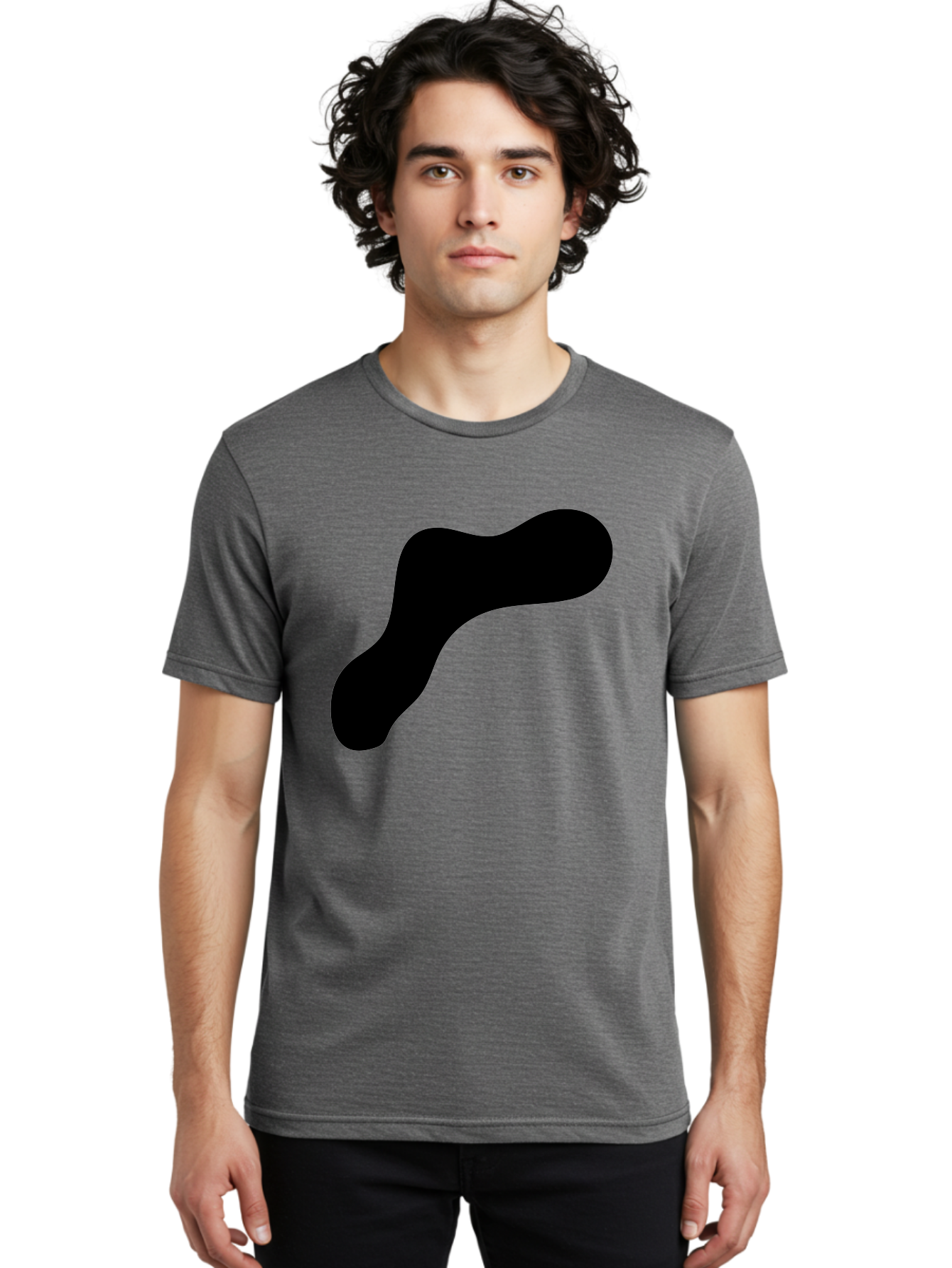 Black-Blob-1 Men'S Graphic Tee, 100% Cotton, Comfortable Casual Summer Wear, Machine Washable, Black Blob, Abstract Shape, Modern Design, Minimalist Art, Fluid Form, Contemporary Graphic -  Aaa364