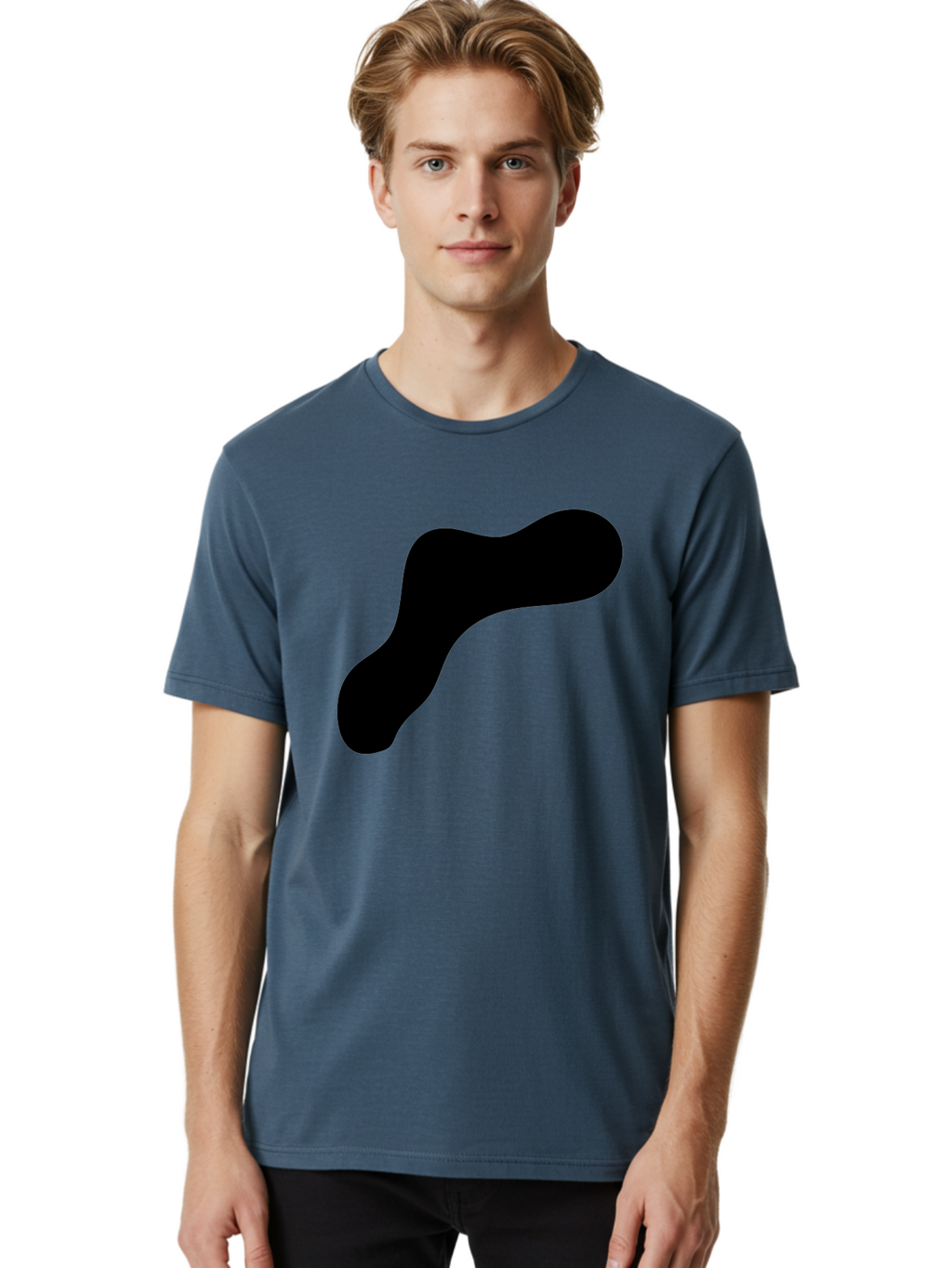 Black-Blob-1 Men'S Graphic Tee, 100% Cotton, Comfortable Casual Summer Wear, Machine Washable, Black Blob, Abstract Shape, Modern Design, Minimalist Art, Fluid Form, Contemporary Graphic -  Aaa364