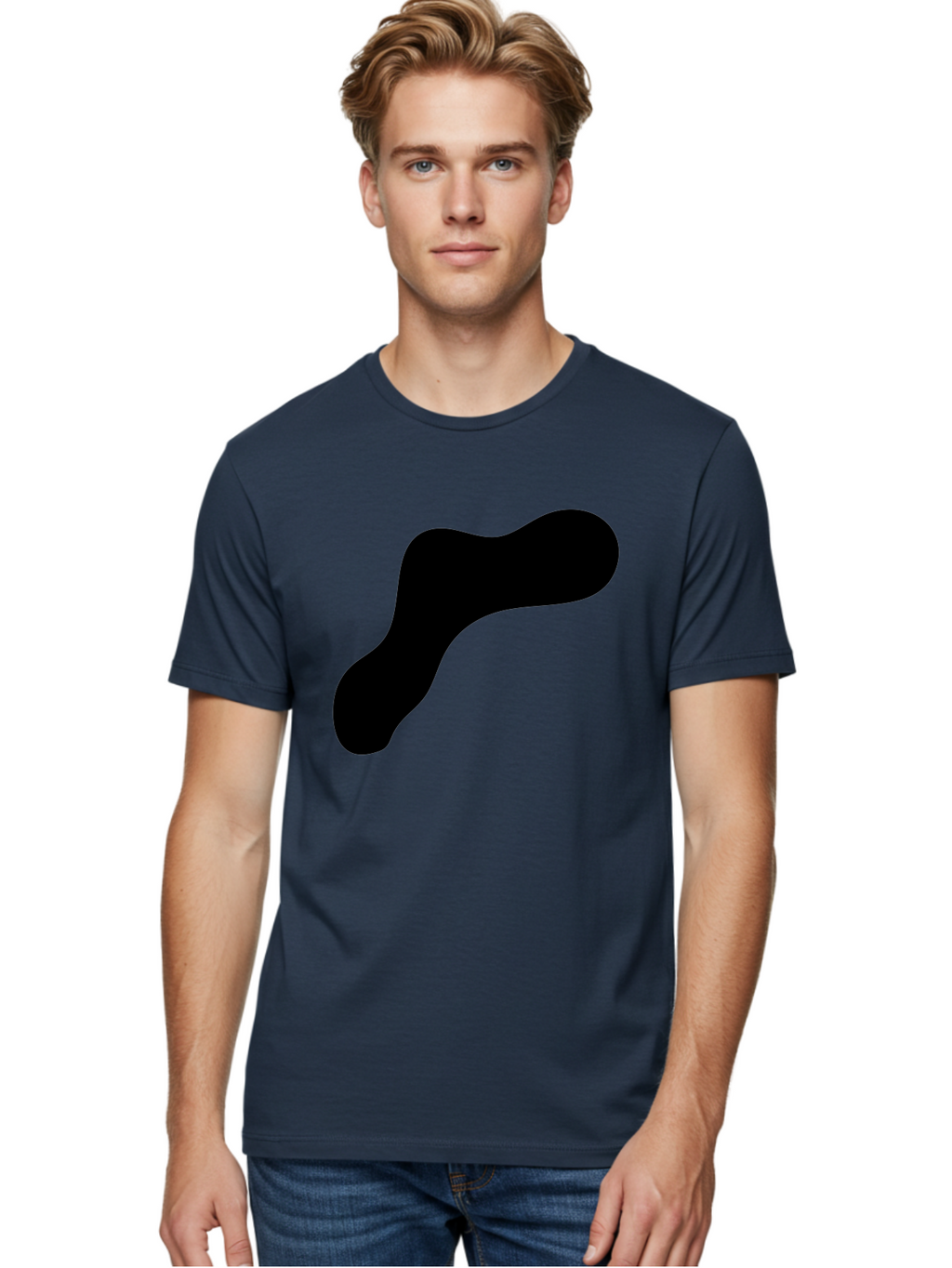Black-Blob-1 Men'S Graphic Tee, 100% Cotton, Comfortable Casual Summer Wear, Machine Washable, Black Blob, Abstract Shape, Modern Design, Minimalist Art, Fluid Form, Contemporary Graphic -  Aaa364