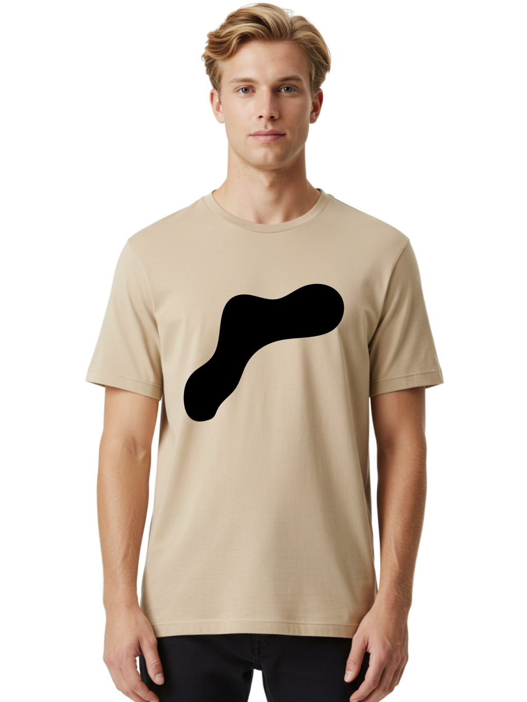 Black-Blob-1 Men'S Graphic Tee, 100% Cotton, Comfortable Casual Summer Wear, Machine Washable, Black Blob, Abstract Shape, Modern Design, Minimalist Art, Fluid Form, Contemporary Graphic -  Aaa364