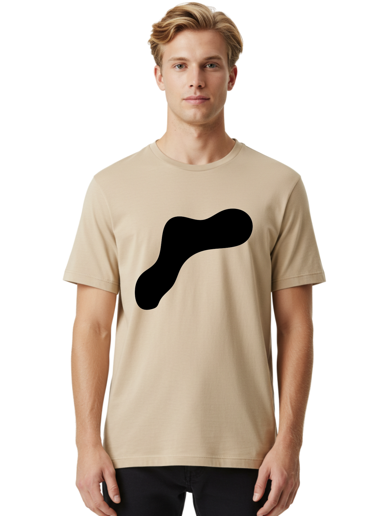 Black-Blob-1 Men'S Graphic Tee, 100% Cotton, Comfortable Casual Summer Wear, Machine Washable, Black Blob, Abstract Shape, Modern Design, Minimalist Art, Fluid Form, Contemporary Graphic -  Aaa364